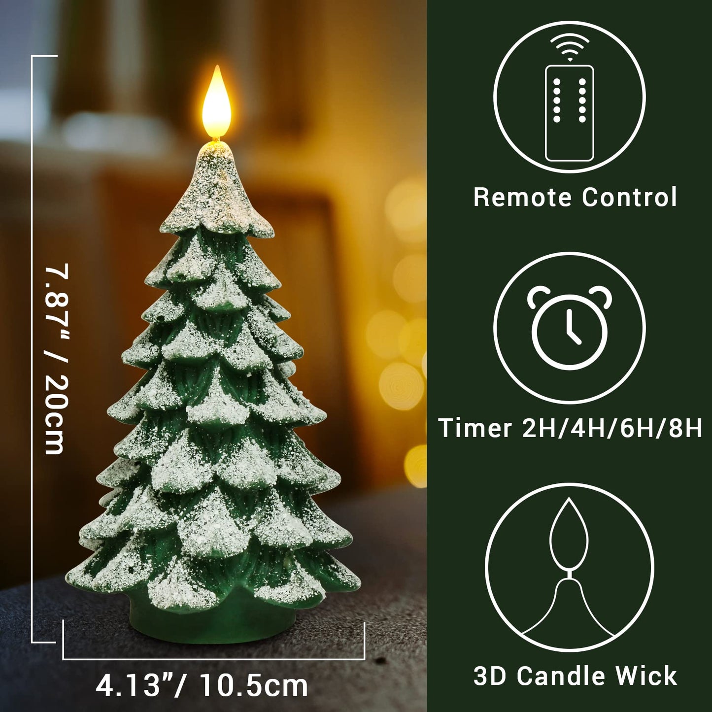 PChero Christmas Tree LED Candle with Remote Timer, 4.13x7.9 Inch Real Wax Battery Operated Pillar Candle Flameless Flickering for Xmas Eve Gift Holiday Home Party Room House Decor