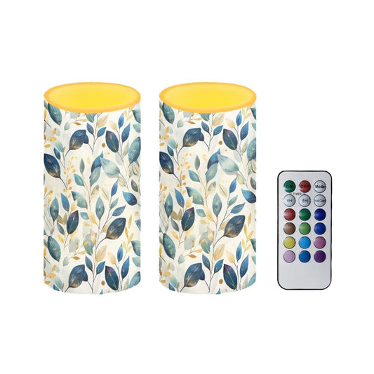 NETILGEN Flameless LED Candles Battery Powered Electric Candles Set of 2, with Remote Control Timer Multicolor Light Long Lasting for Party Home Outdoor Decoration, Blue Gold Leaf