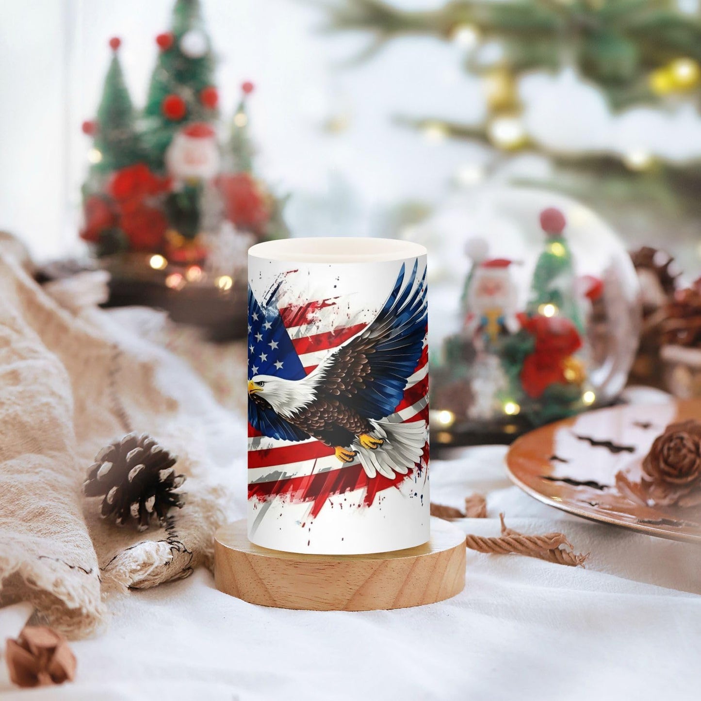 ALAZA Hawk Flying and Patriotic American Flag Flickering Flameless Candles Battery Operated with Remote Timer,Tea Light Candles LED Pillar Votive Candles Set of 2 for Outdoor Indoor Decorations