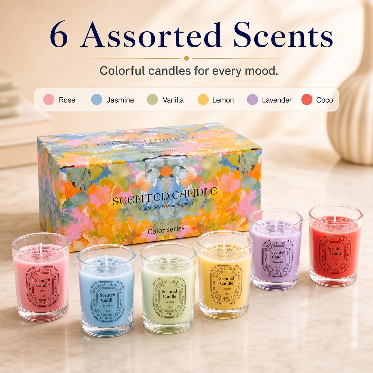 6 Pack Scented Candles Gift Set for Women, 6 Assorted Fragrances Soy Wax Aromatherapy Candles for Home Bath, Mini Stress Relief Candles for Birthday Mother's Day Thanksgiving Day with Gift Box