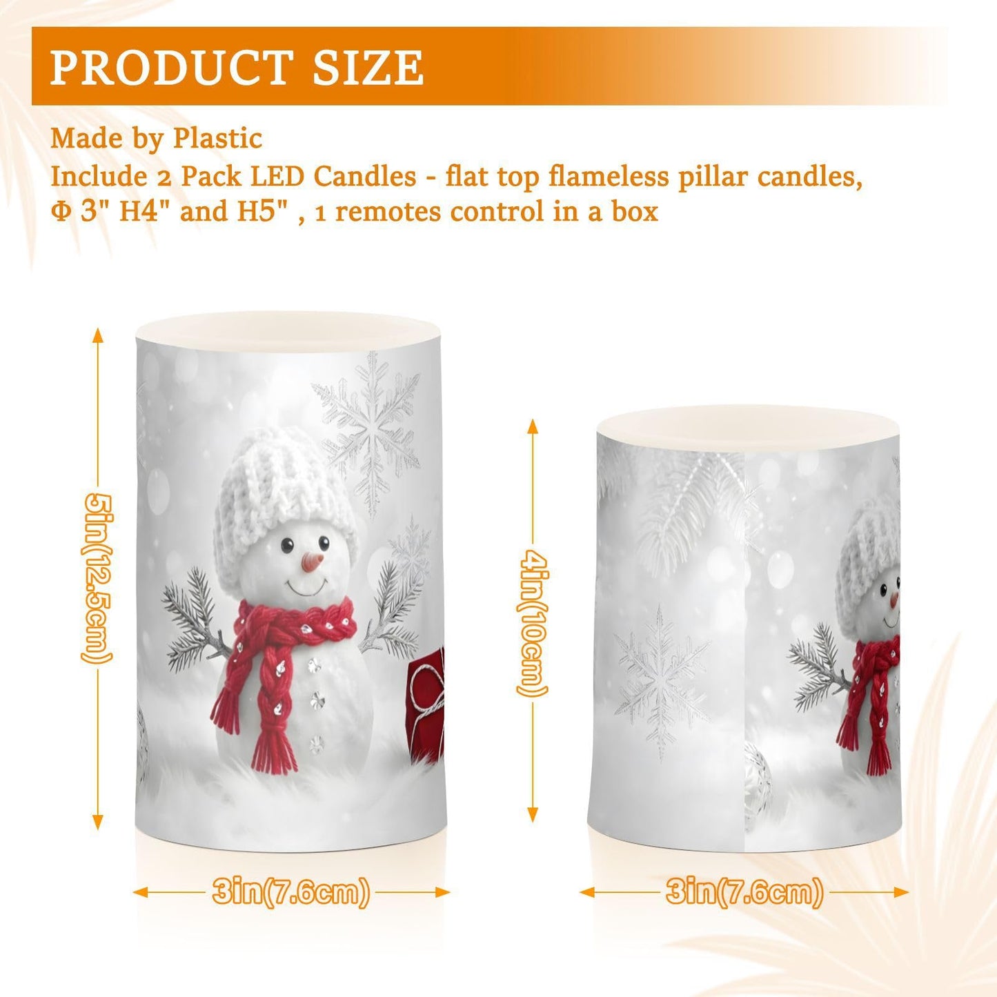 Christmas Lights Decorations Flameless Candles Snowman in Winter Pillar Candles Set of 2 Battery Operated Remote Control Warm Lights