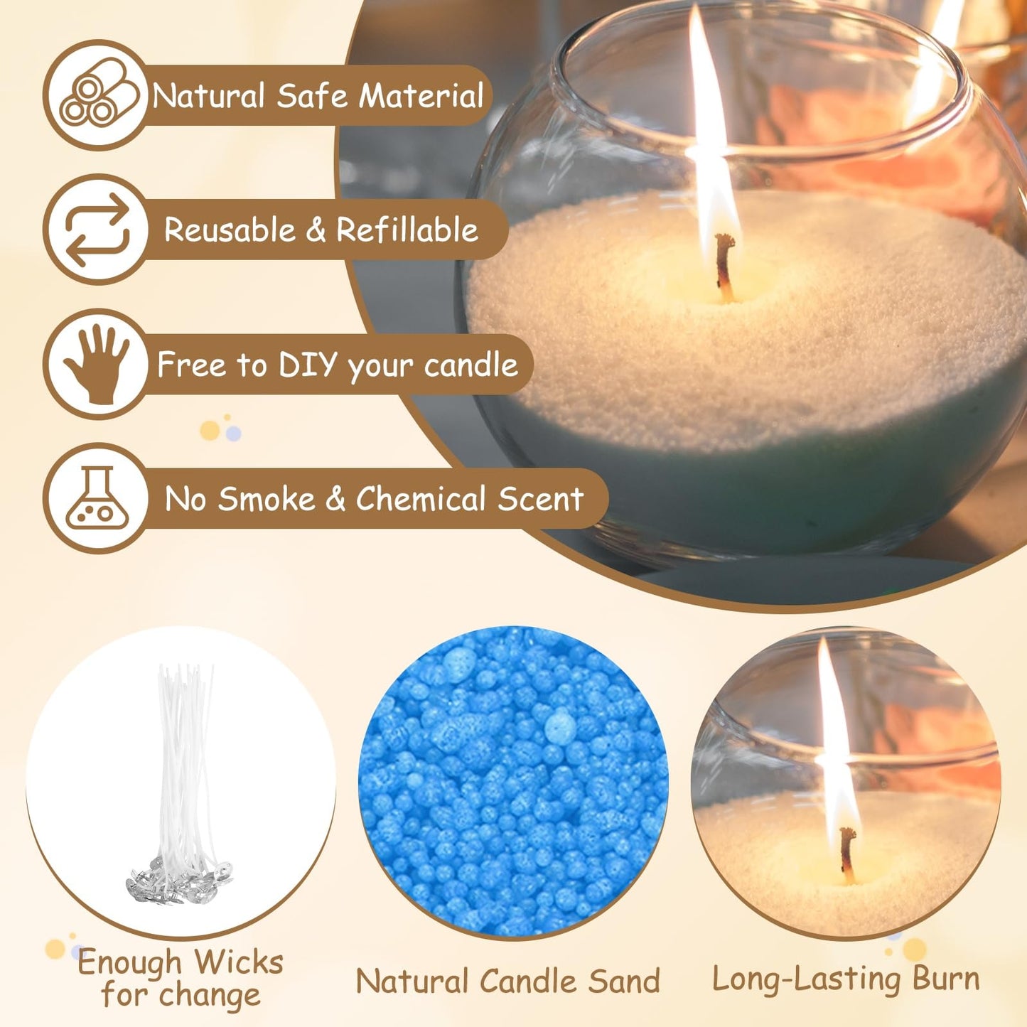 MECCANIXITY Pearled Sand Candles with 30 Pcs Wicks 14Oz / 400g Candle Beads Refillable Powder Sand Wax Making Kit for Thanksgiving Christmas Wedding Party DIY Home Crafts, Blue