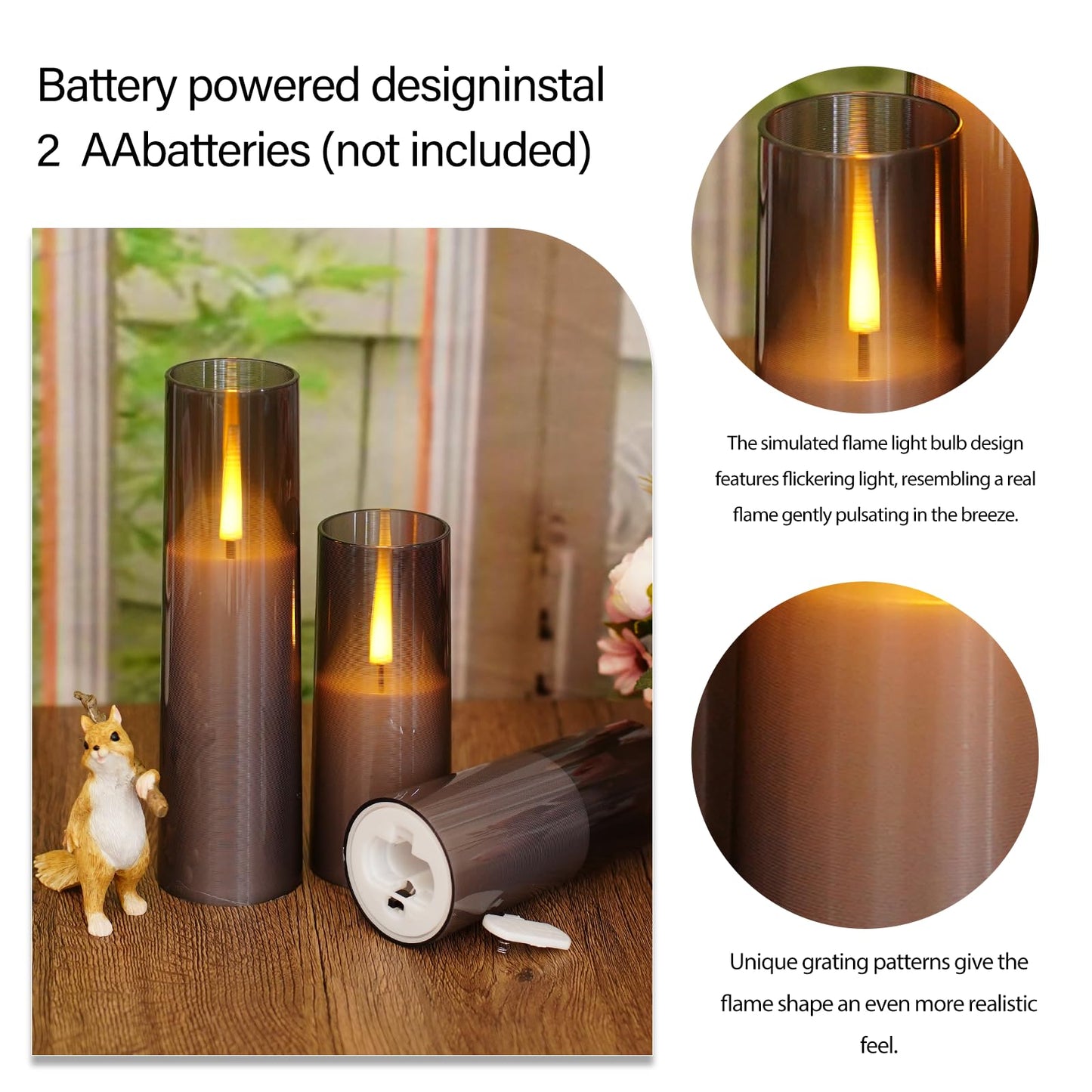 Thorbling Flameless LED Candles, Battery Operated Upgraded Realistic 5 Pcs Flickering Flame Pillar Candles with Remote Timer, for Romantic Ambiance and Home Decoration (Grey)