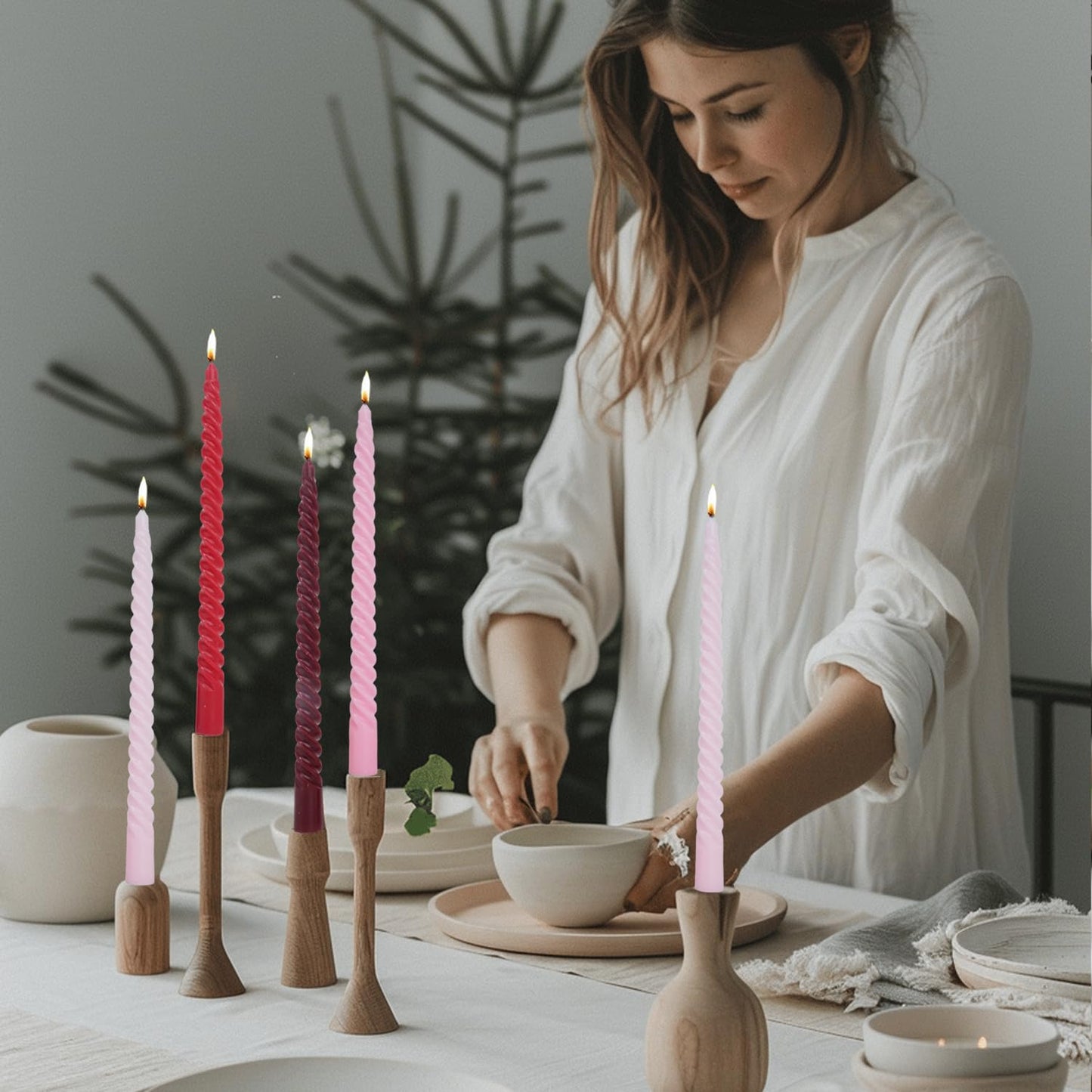 Red Taper Candles Stick Spiral Dripless Taper Candles-Set of 12 for Decoration Weddings Party Church-Unscented Candles,10inch(F-Gradient red)