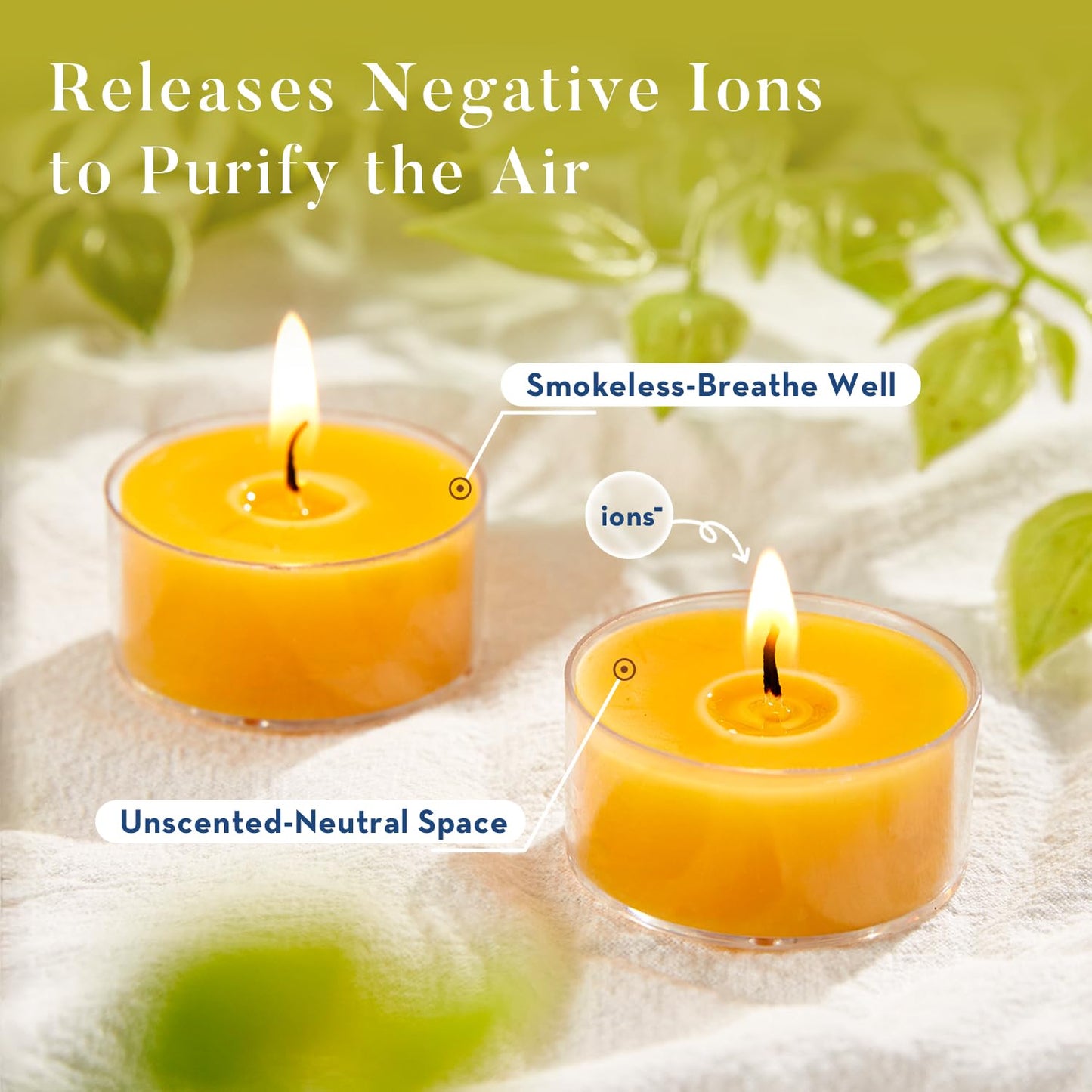 Crenovo 48 Pack Beeswax Tea Lights, 4-Hour Long Burning Tealight Candles, Ideal for Dinners Meditation Home Decor Tea Candles