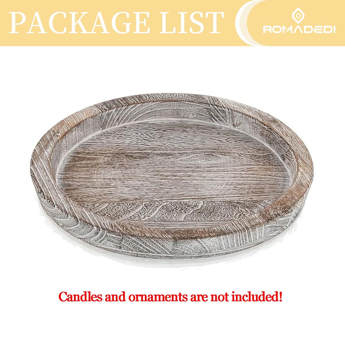 Wooden Decorative Tray Candle Holder: Romadedi Round Wood Tray Home Decor, Whitewash Rustic Trays for Farmhouse Dinning Table Kitchen Countertop Coffee Table Wedding Centerpiece, 11inch, Size L