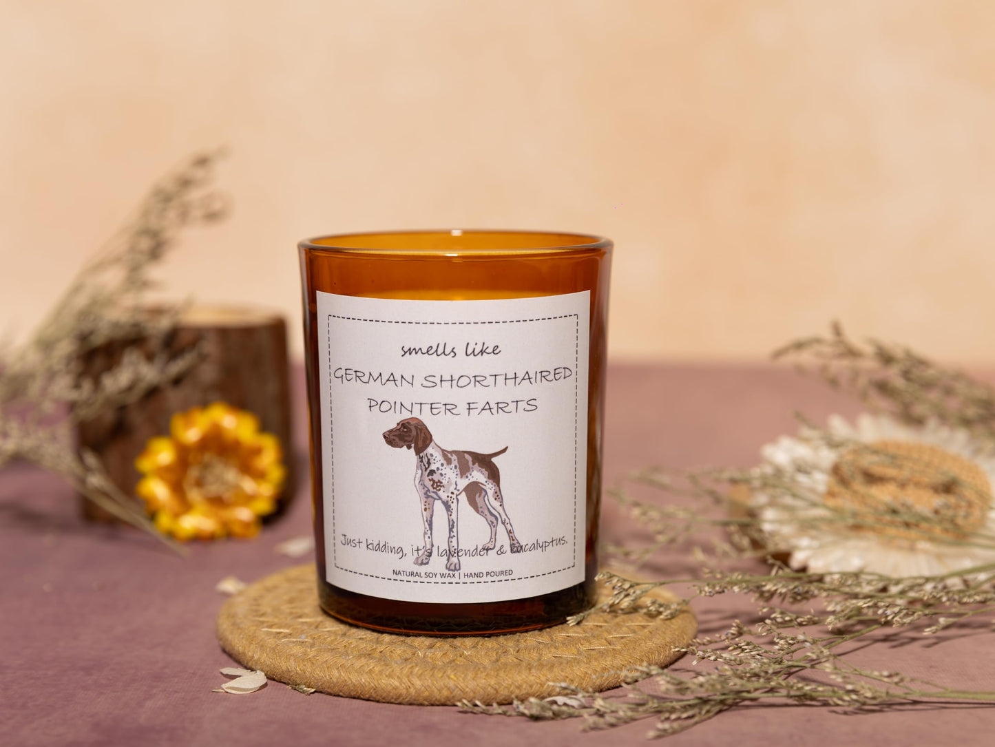 German Shorthaired Pointer Gifts, GSP Gift, Smells Like German Shorthaired Pointer Farts Candle - Lavender & Eucalyptus, Crafted by Natural Soy Wax & Natural Essential Oils