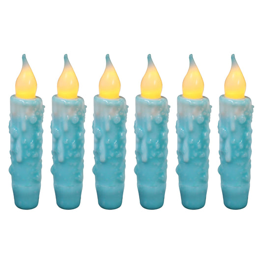 CVHOMEDECO. Real Wax Hand Dipped Battery Operated LED Timer Taper Candles Rustic Primitive Flameless Lights Decor, 4-3/4 Inch, Teal, 6 PCS in a Package