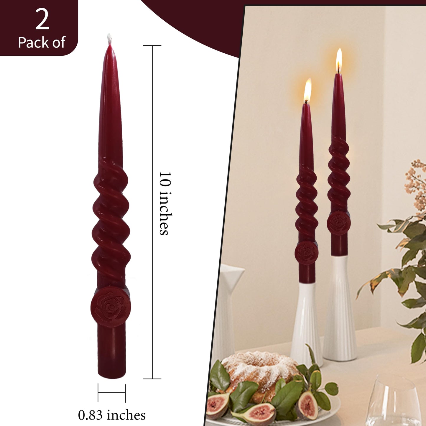 Red Taper Candles Unscented Spiral Candles Twisted Tapered Candles 10 inch Tall Candle Ideal as Dinner Candles Smokeless Long Burning Candlesticks for Weddings Dinner Party Home Decor