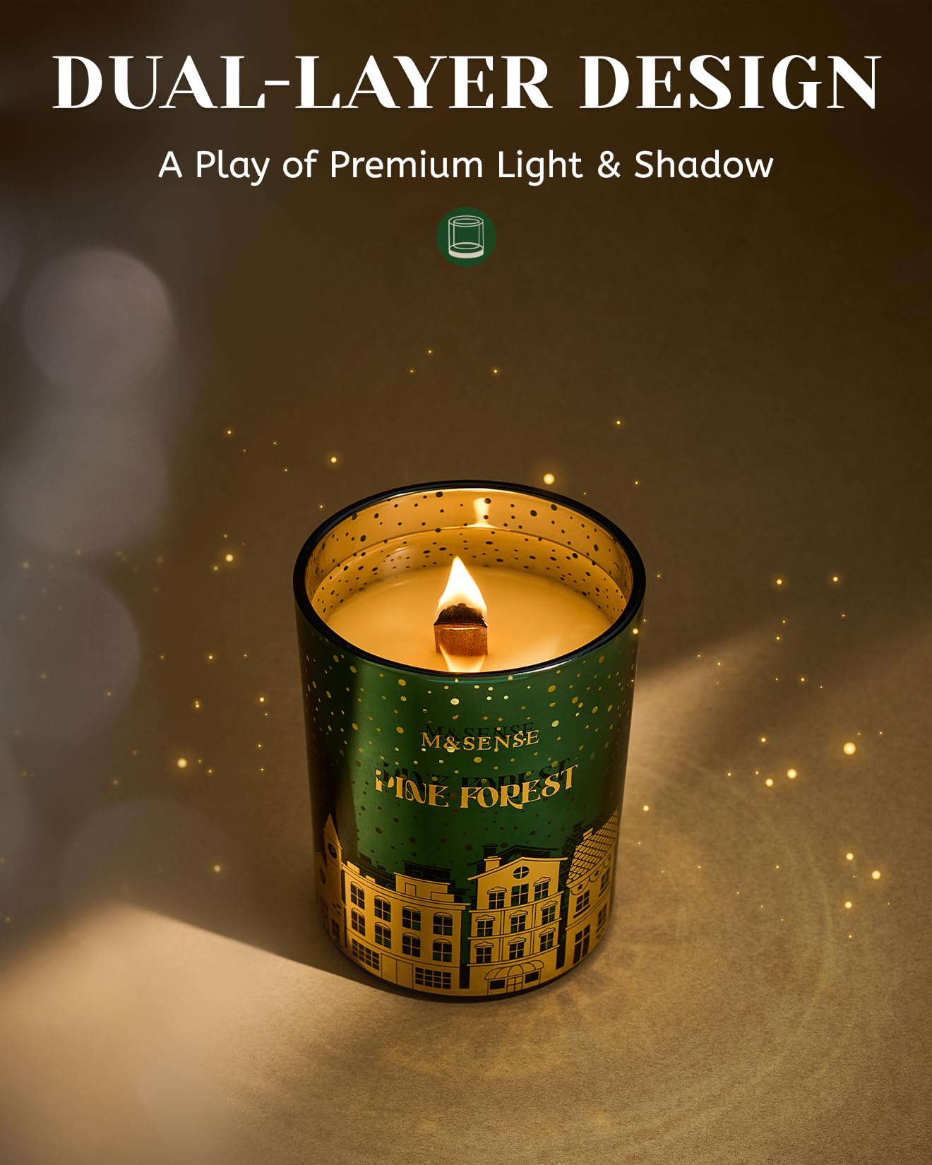 M&SENSE Pine Forest Christmas Candles, Large Winter Scented Soy Candles, Crackling Wooden Wick 18oz 100 Hours Long Lasting Clean Burn, Luxury Holiday Gifts for Relaxation, Stress Relief