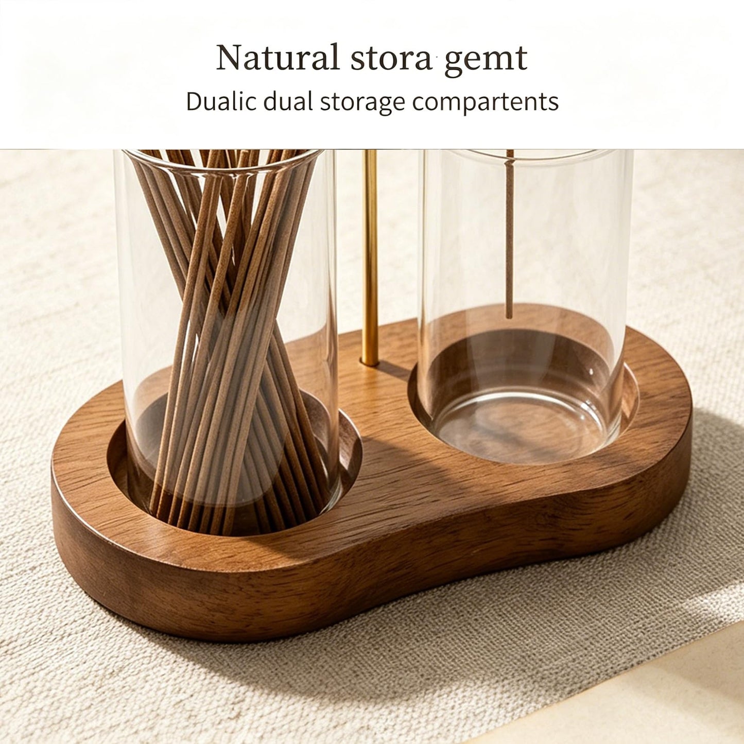 E-DAYS 2-in-1 Hanging Incense Holder, Upside Down Incense Burner with Glass Ash Catcher & Storage Compartments– Modern Wooden Home Decor, Easy to Clean