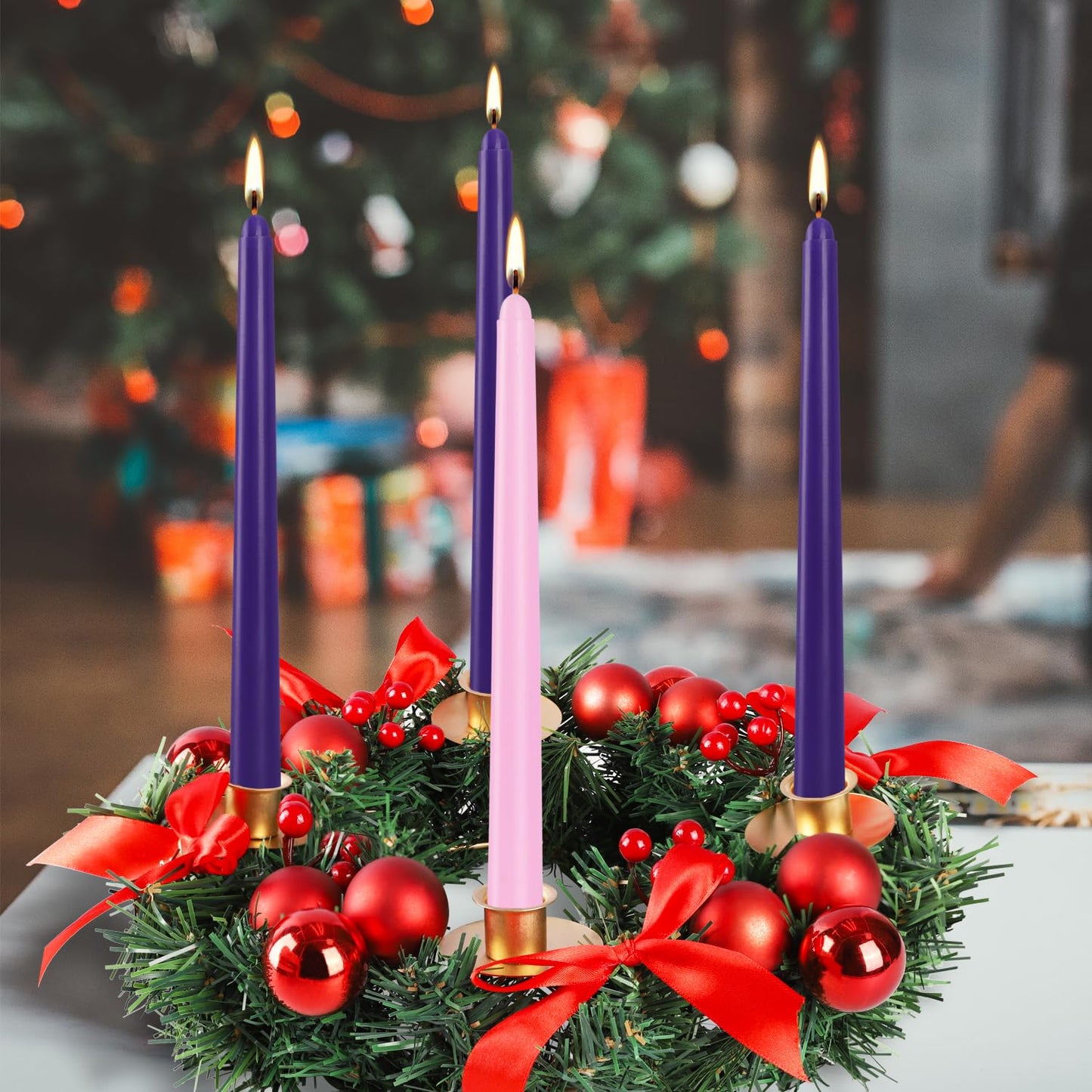 16pcs 10-inch Advent Taper Candles Unscented and Dripless for Christmas, Advent, Holidays, Church, Devotional, Celebration, Party (Purple, Pink)