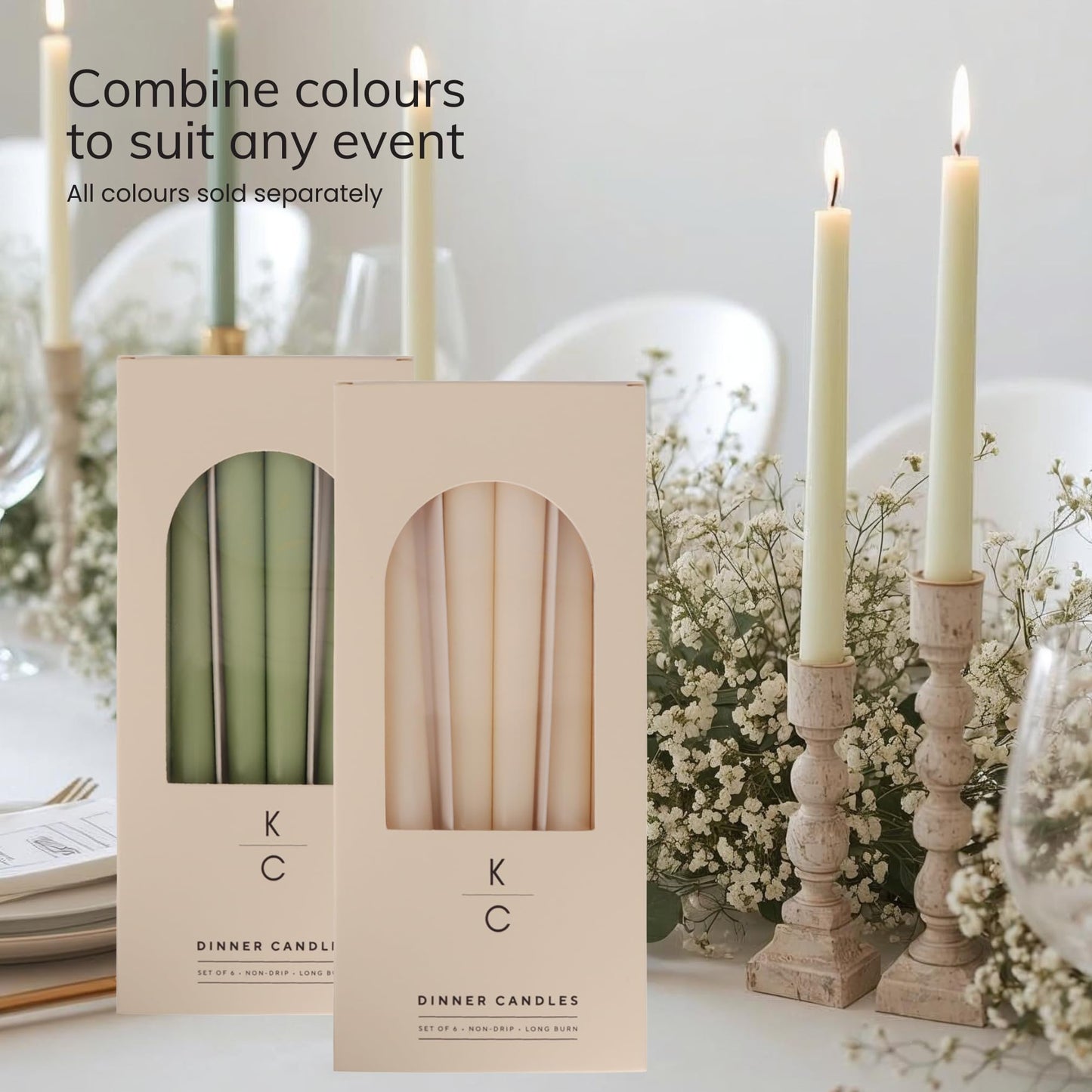 Tapered Dinner Candles - Soy & Paraffin Blend, Dinner Candles with Long-Lasting 7-Hour Burn for Stylish Homes - Candle in Curated Colors Ideal Gift for Hosts, Brides & Event Planners-Ivory