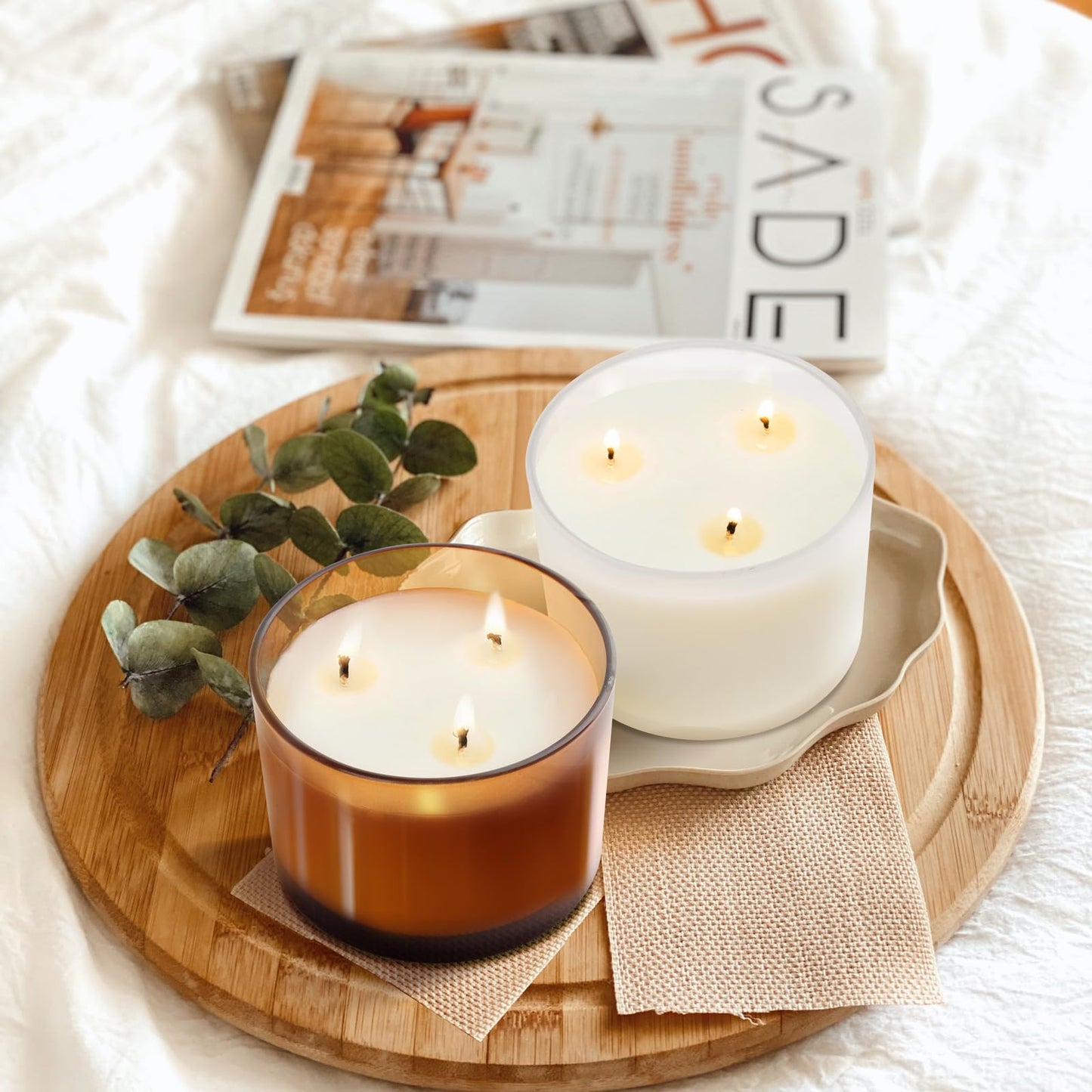 SHOWIN 18 OZ Thick Candle Jars for Making Candles 6 Pcs, Empty Jars with Wood Lids for Candle Making, Sample Container,Clear