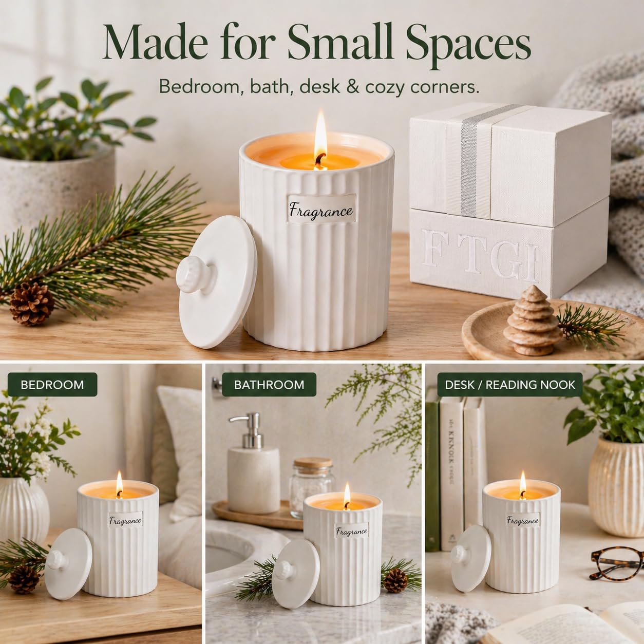 Viyffo 6.35oz Small Scented Candle - Spring Breeze Pines & Cedar, Ivory Non Toxic Soy Candle Gift for Women, Matte Ceramic Jar with Lid Candle, Luxury Fragrance, Elegant Spring Décor & Birthday Gift