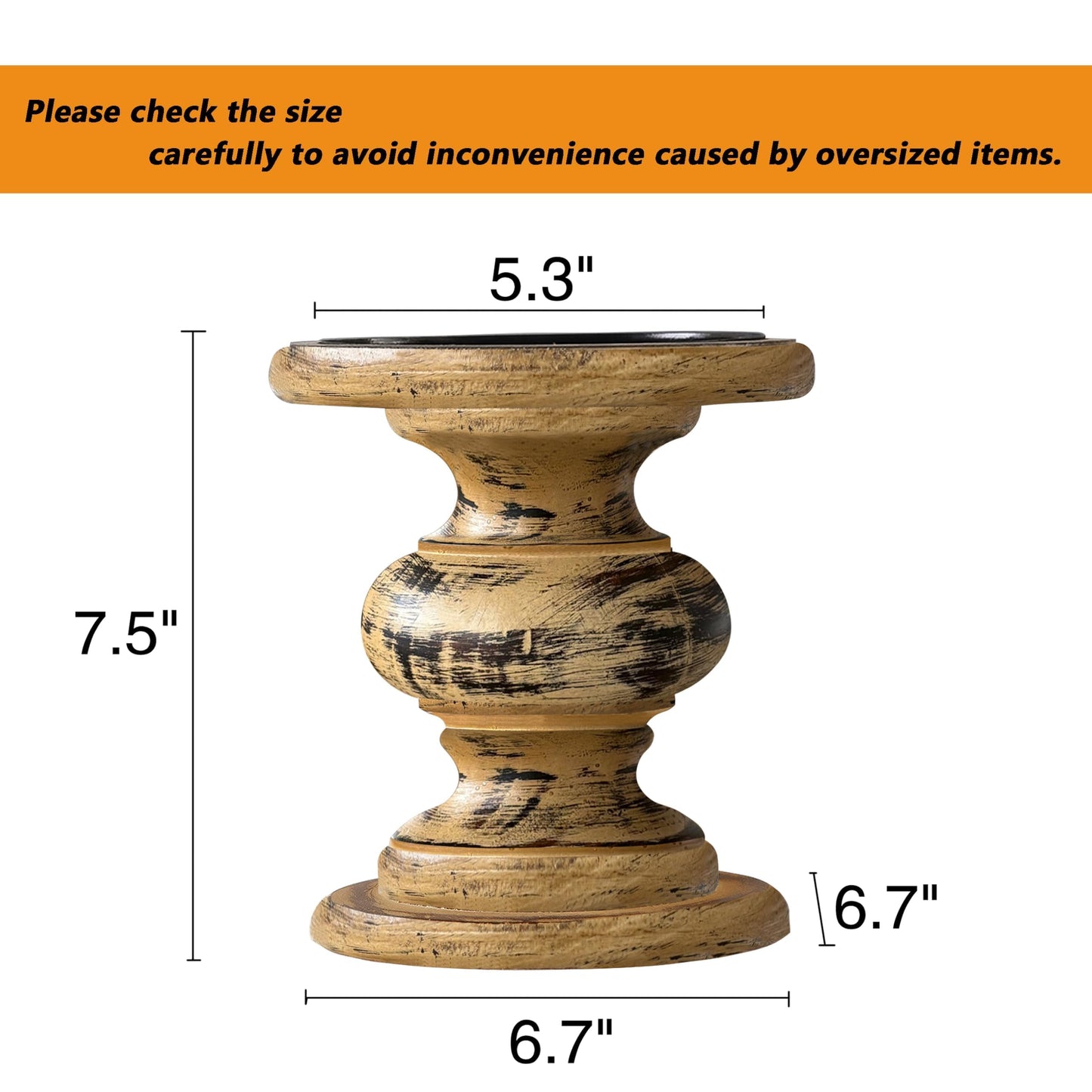 SOFE Antique Wood Pillar Candle Holders, Rustic Farmhouse Large Candle Holder, Wide Pedestal Candle Holders, Perfect for Dining Room, Living Room, Coffee Table Decorative