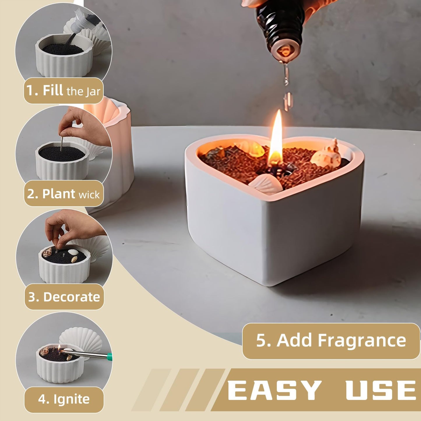 Pearled Candle Sand Set - 2.2Lb Sand Wax, 50X 6” Wicks, 6X Essential Oils, 2X Candle Jars with Lids, Smoke Free Powder Snow Halloween Candles, Over 240 Hours Burn Time DIY Candle Making Kit, Black