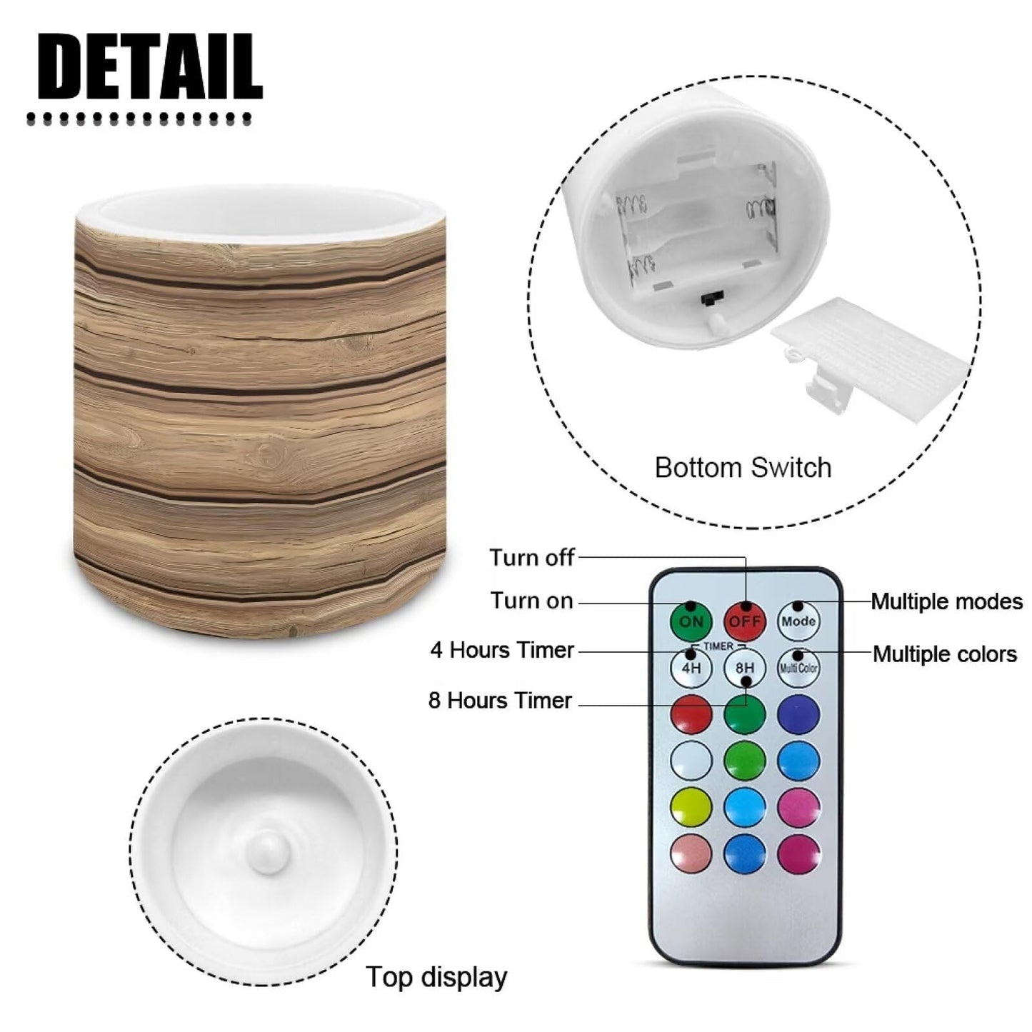 Cozeyat Wood Grain LED Candles Set of 4 Battery Powered Flameless with Remote Timer Dancing Flame Waterproof for Home Garden Table Use