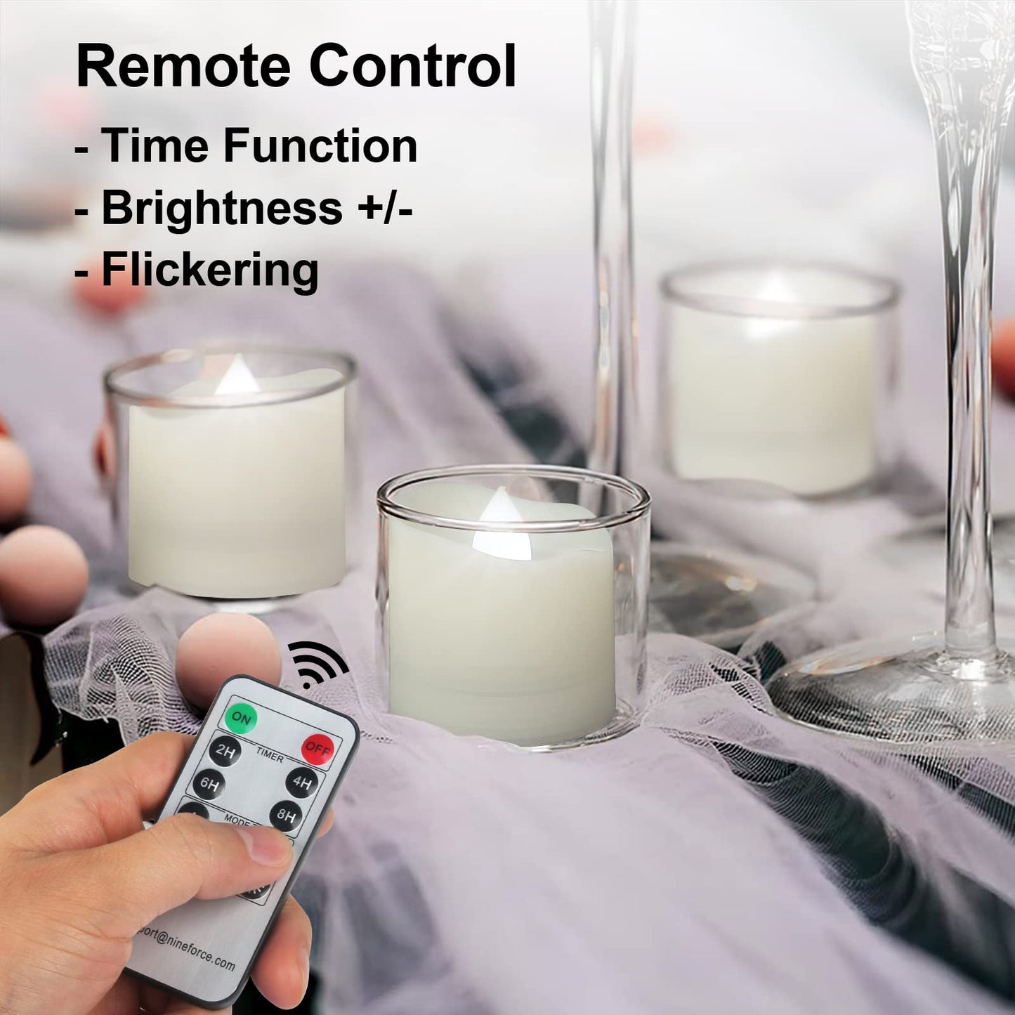 Flameless LED Tea Lights With Remote - Battery Operated Votive Candles With Timer, 200H, Unscented Outdoor Flickering White Flame - 1.3" Set of 6