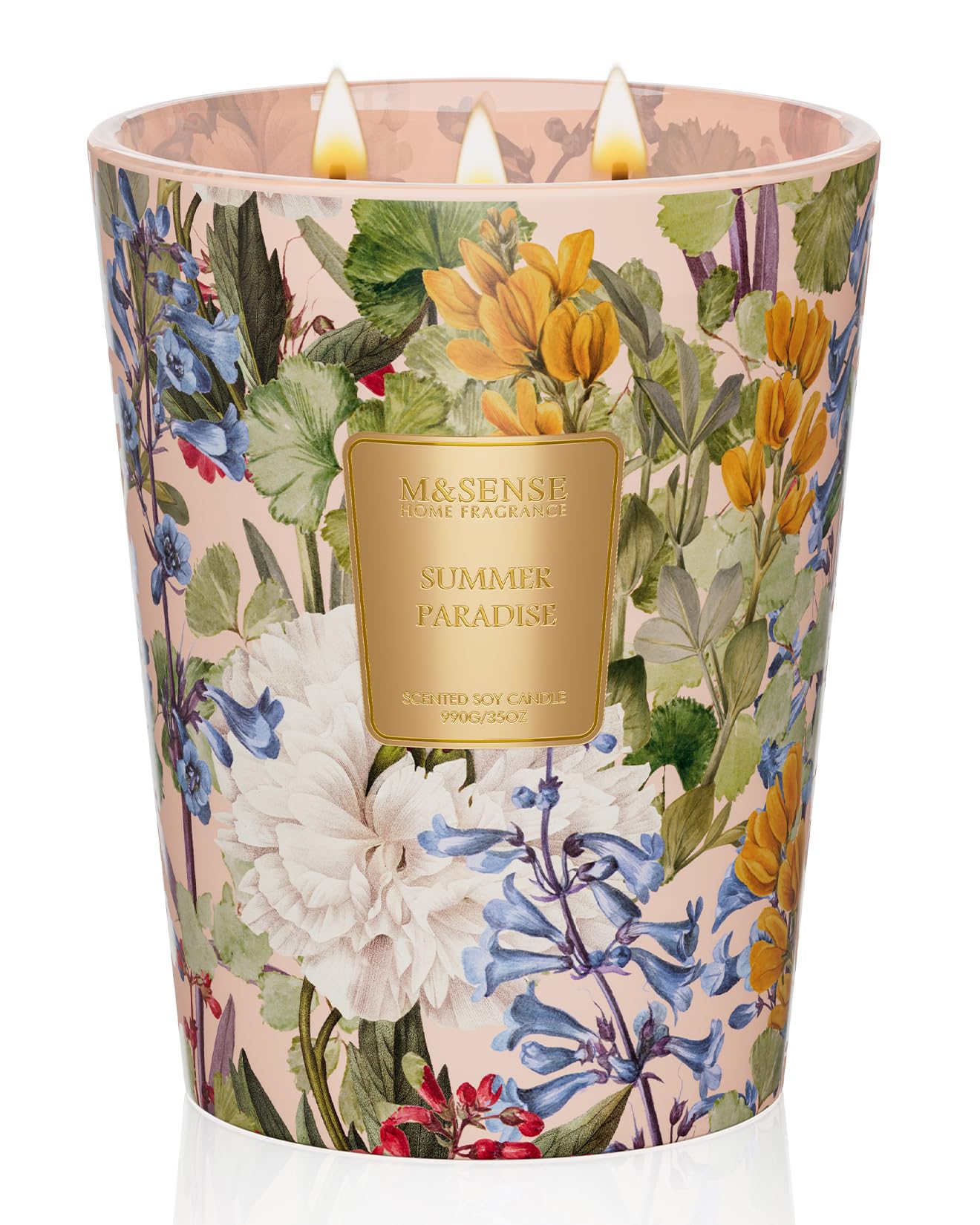 M&SENSE Summer Paradise Soy Candle, Large 35oz 3 Wick Non Toxic 150H, Summer Citrus Vacation Scent, Natural Aromatherapy Calm Stress Relief Gifts