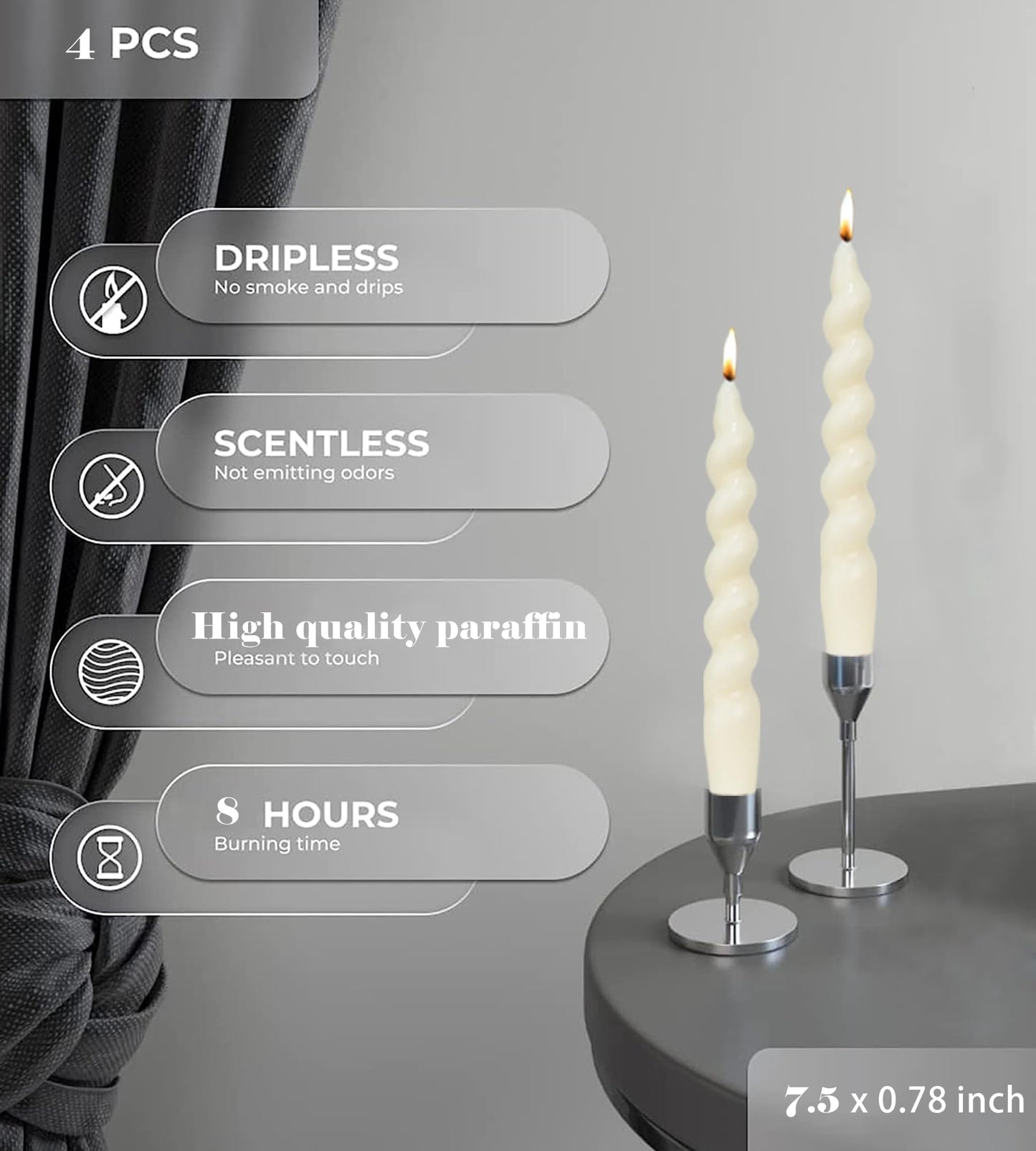 Brown Short Taper Candles Candlestick Twisted Candles Set of 4 for Decoration Weddings Party Church-Unscented Dripless Candles 7.5inch(A-Gradient Brown)