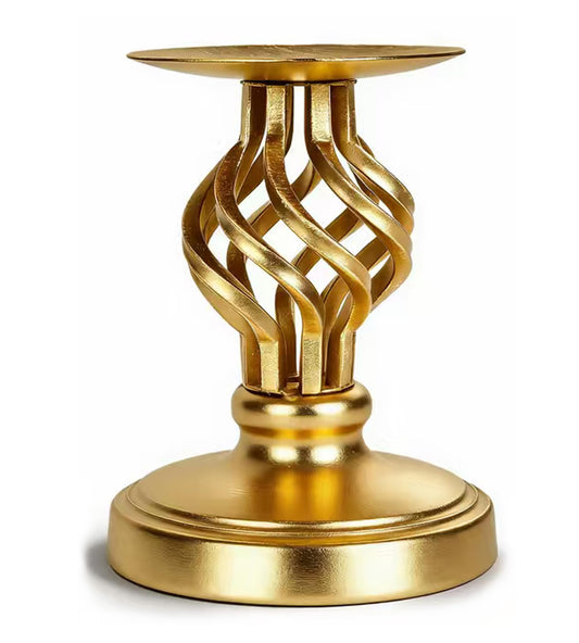 LHQOO Pillar Candle Holder – Vintage Metal with Weighted Non-Slip Base & Anti-Tip Design, Fits 3" & Under Pillar Candles, for Home, Wedding, Party, Dining, Anniversary & Thanksgiving (Gold)