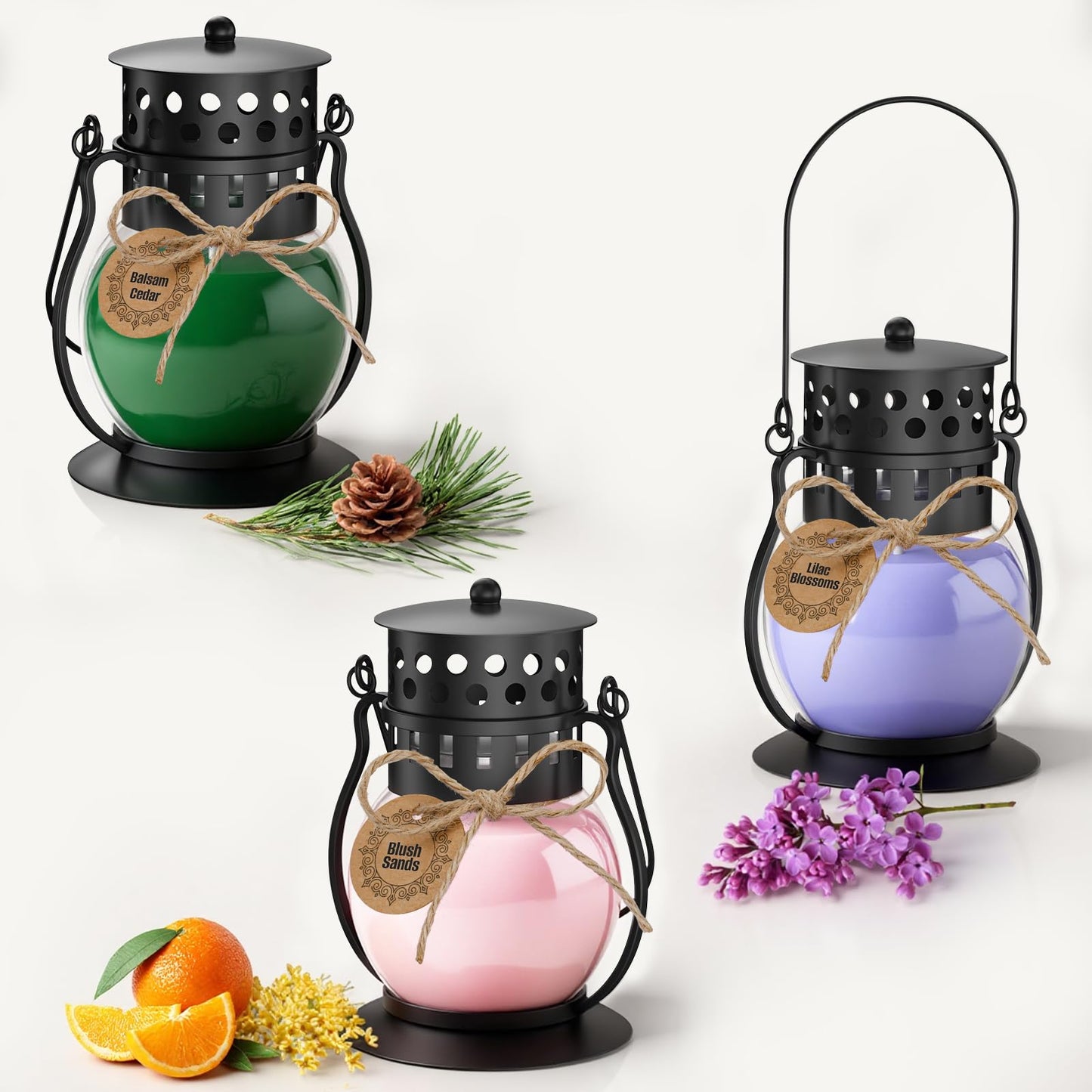 Scented Candles for Home, 3 Pack Fall Candle Set Natural Soy Wax, Retro Lantern Candles Autumn Gifts Set for Women Men, Aromatherapy Candle of Blush Sands/Lilac Blossoms/Balsam Cedar