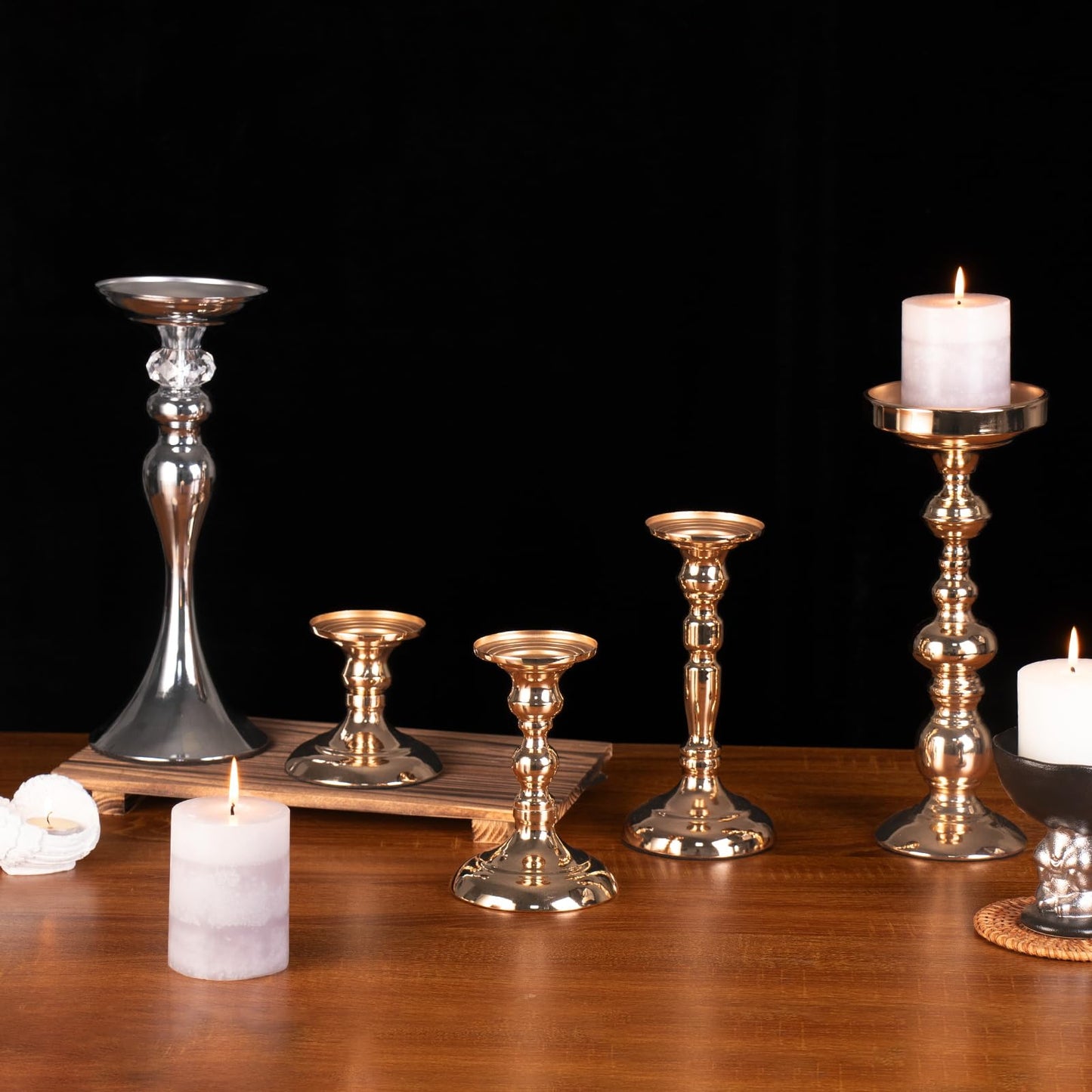 Pillar Candle Holder,Metal Candlestick Holders,Gold Candlesticks for Wedding Theme Party Table Centerpiece Decor Dining Room Birthday Holiday (Candlestick 6216- Small)
