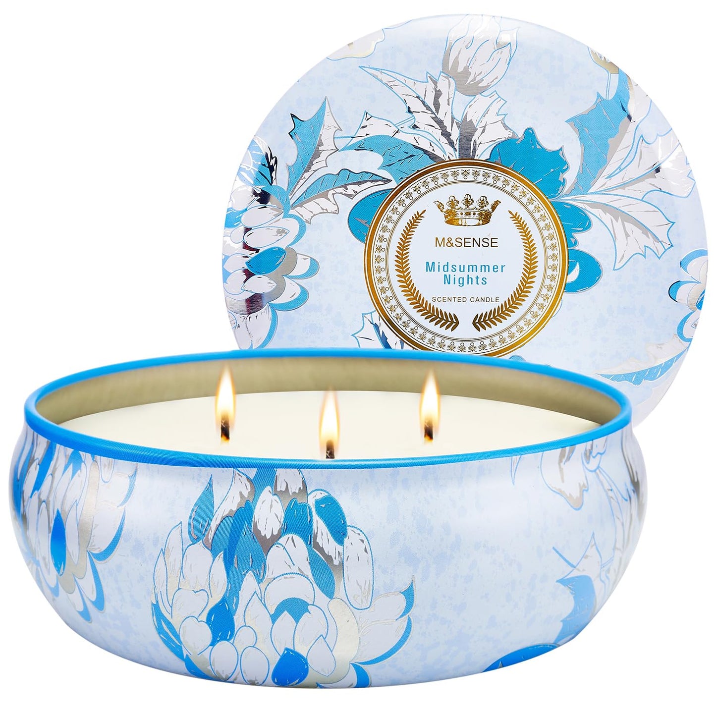 M&SENSE Soy Scented Candles for Home 12oz, 3 Wick Highly Scented 40 Hours Long Lasting, Midsummer Nights Scented Portable Tin Candles for Travel, Spa, Bath, Yoga