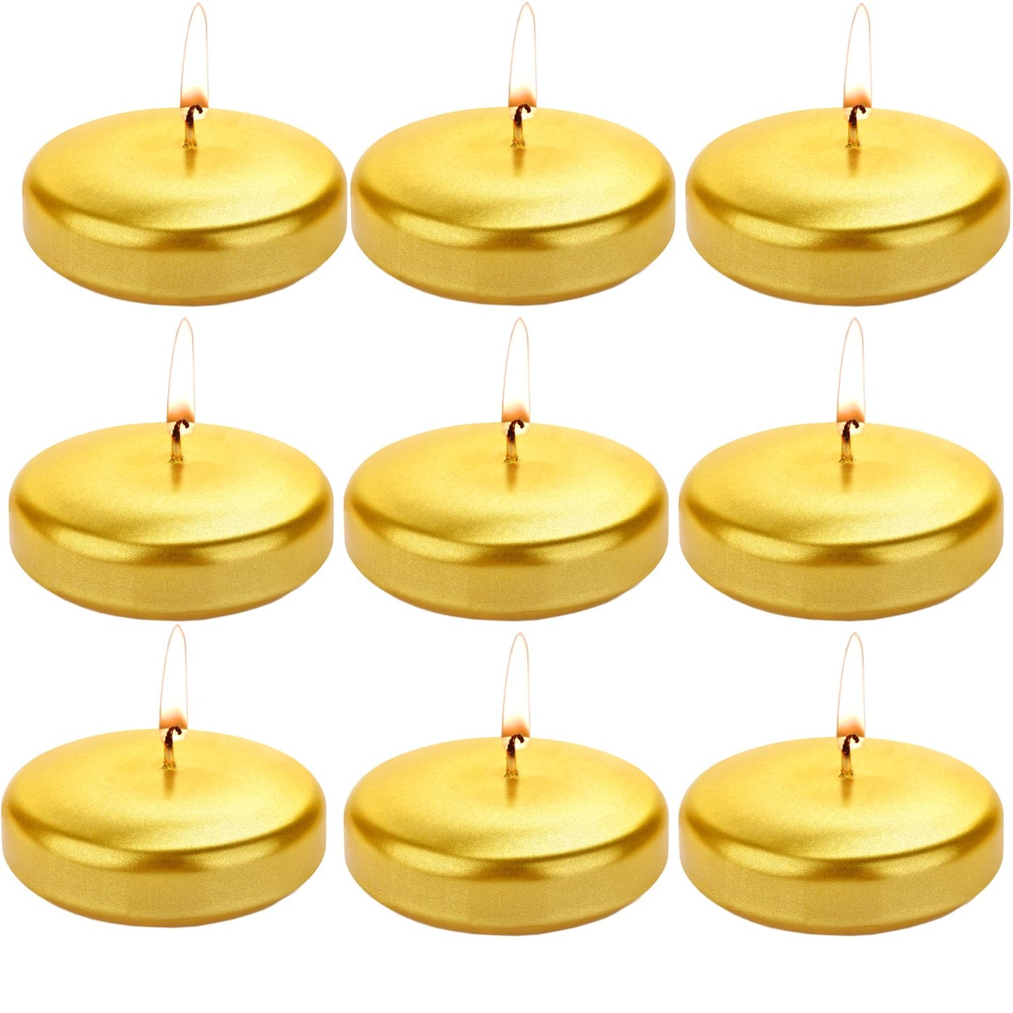 Floating Candles for Centerpieces, 3 inch Gold Round Burning Tea Light Candles Unscented Smokeless Paraffin Wax Dripless, for Valentine's Day, Wedding, Party, Home Decor, Pool (36 Pack)