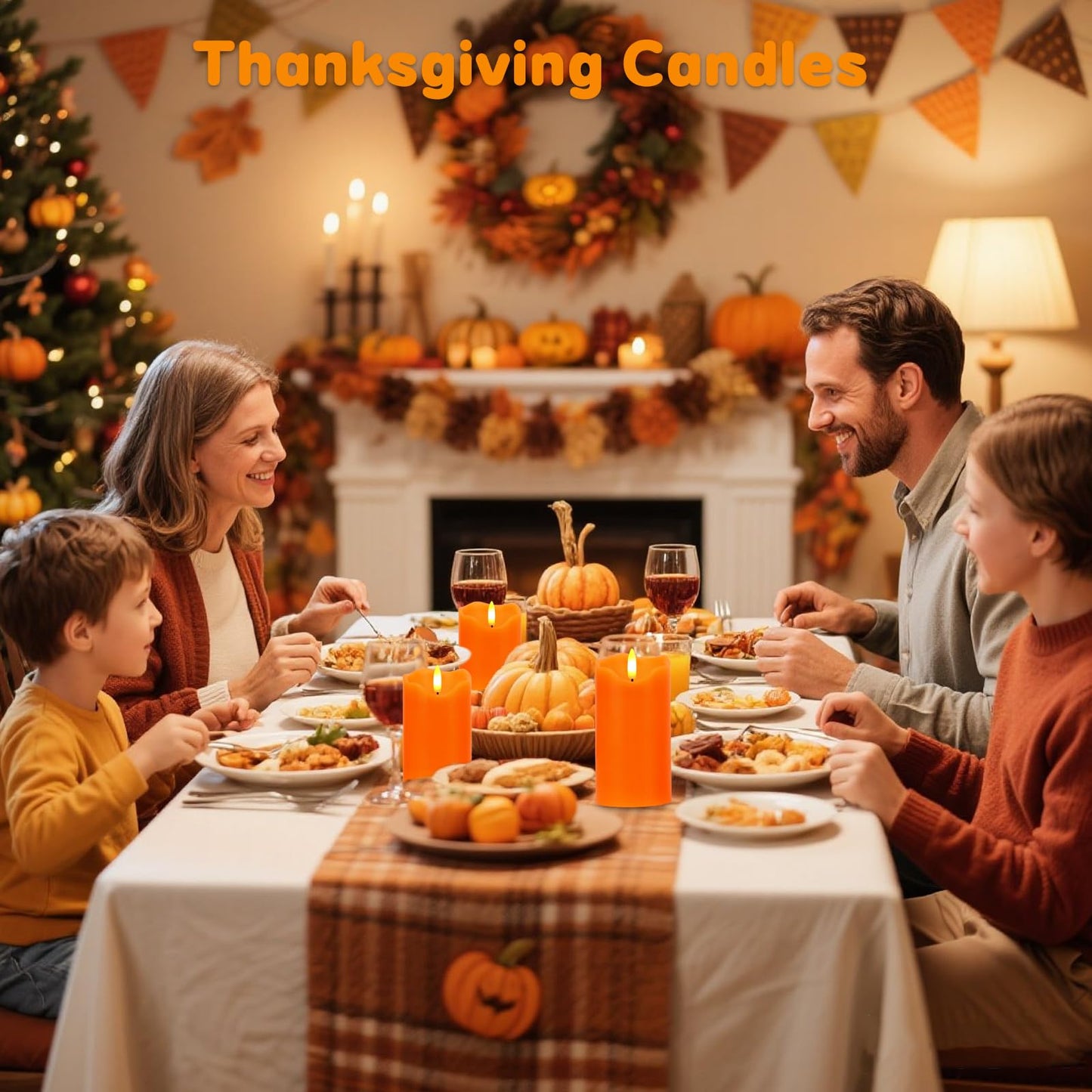 Flameless Candles Lights, Set of 3 Orange Flickering LED Candles with Remote & Timer, Dimmable LED Pillar Candles Battery Operated, Electric Candles for Fall Halloween Thanksgiving Decor (Orange)