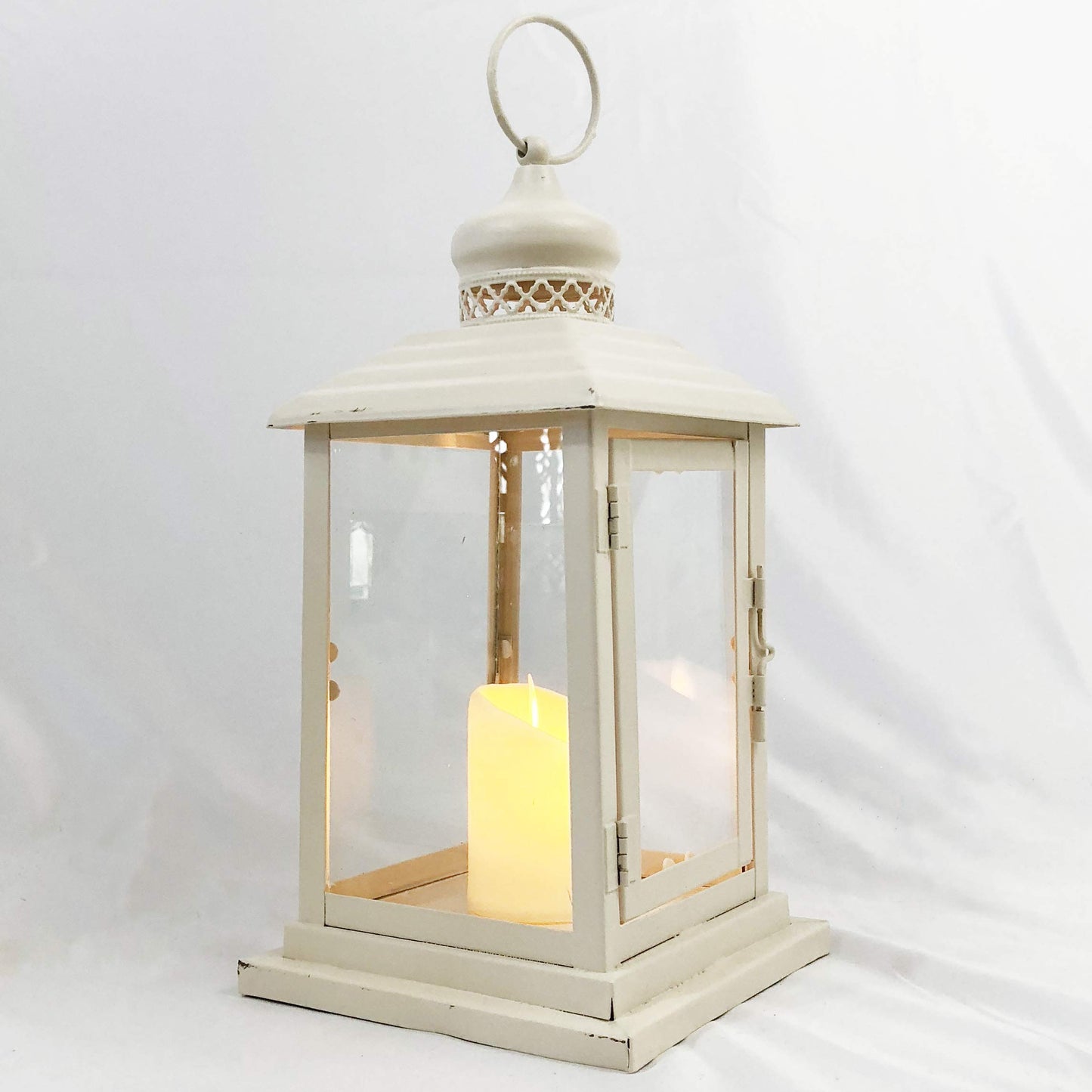 allgala Clear Glass White Iron Vintage Indoor/Outdoor Candle Lantern
