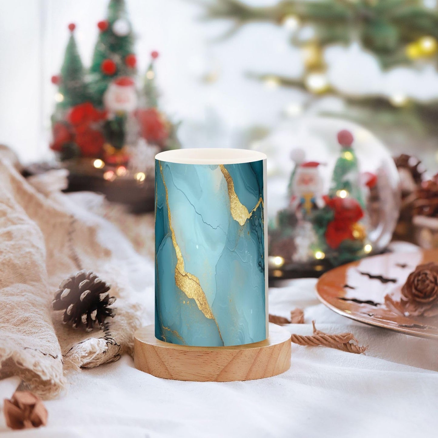 Zathe Flameless Candles Remote Led Candles for Home Decor Marble Grey Turquoise
