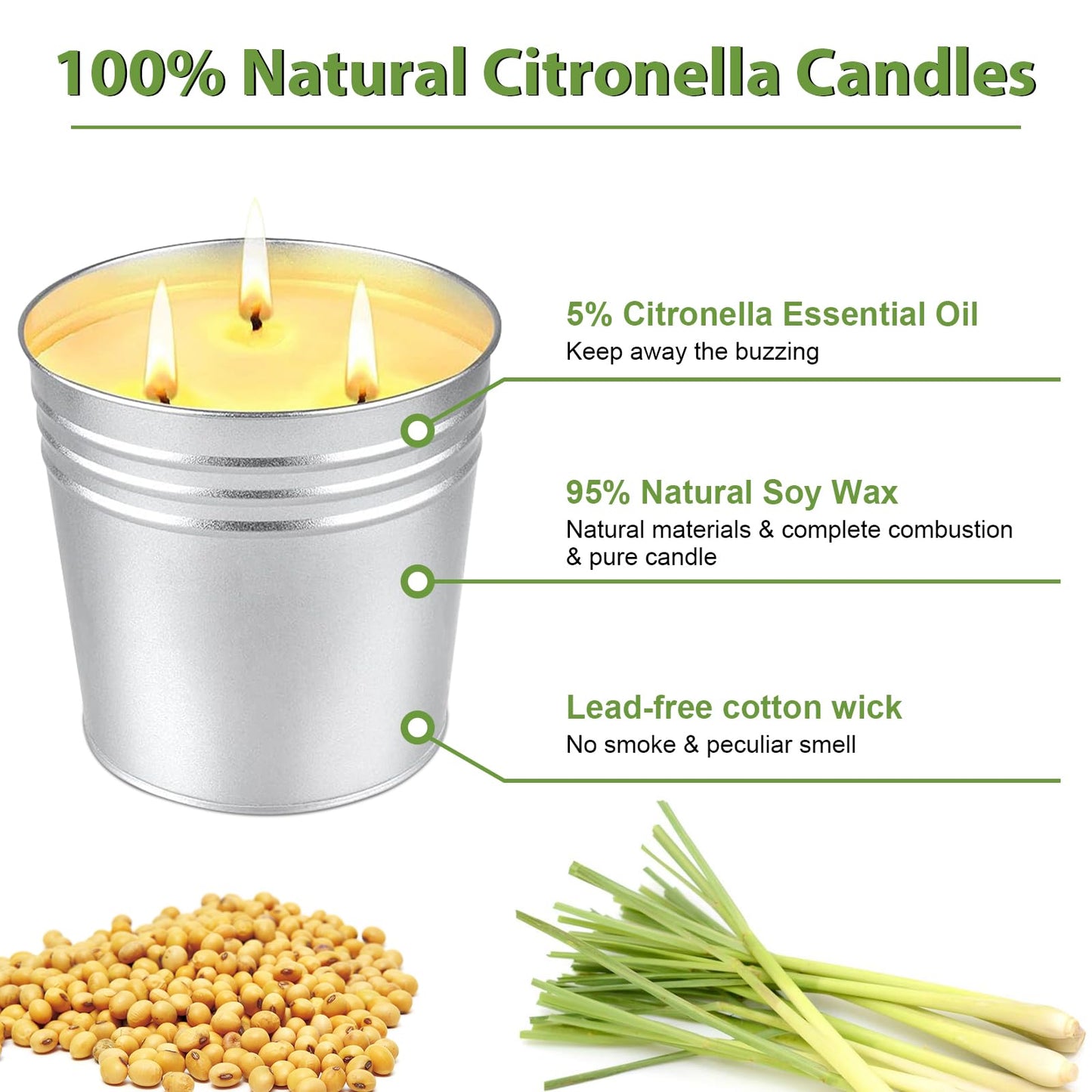 Citronella Candles Outdoor, 34OZ Large Citronella Candle for Patio, 3 Wicks Natural Soy Candle for Summer, 200 Hours Long Lasting Burn Outside Candles for Garden, Yard Balcony, Camping