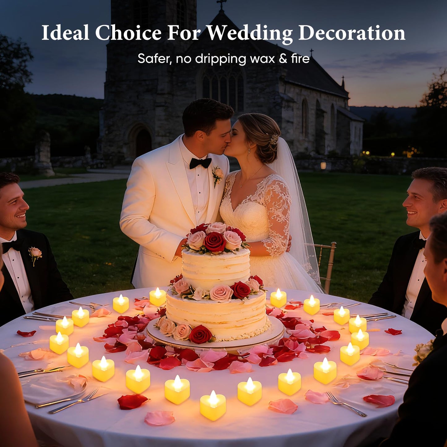 Chanceboleng 8000Pcs Rose Petals with 72Pcs Flameless LED Tea Lights Candles Valentine's Day Romantic Decorations Special Night Set for Night Wedding Anniversary or Table Décor, Warm Yellow