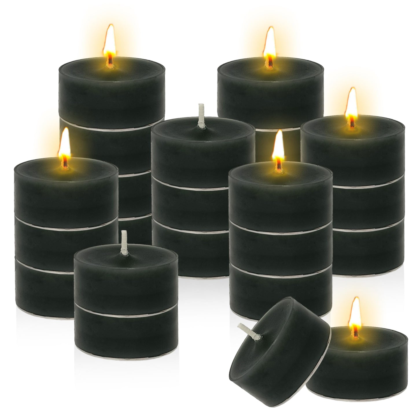 Sandalwood Scented Tea Light Candles 24 Pack Black Hand Poured Smokeless 4 Hours Clean Burning Small Round Clear Cups Tealight Candles for Romantic Dinners Wedding Centerpieces Cozy Evenings
