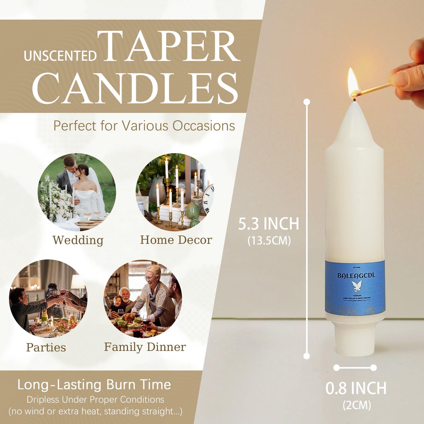 Smokeless Candlesticks Short Taper Candle,Unscented 5 Inches Cream White Candle Sticks Dripless Tapered Candles for Home Décor Weddings(4pcs-Cream White)
