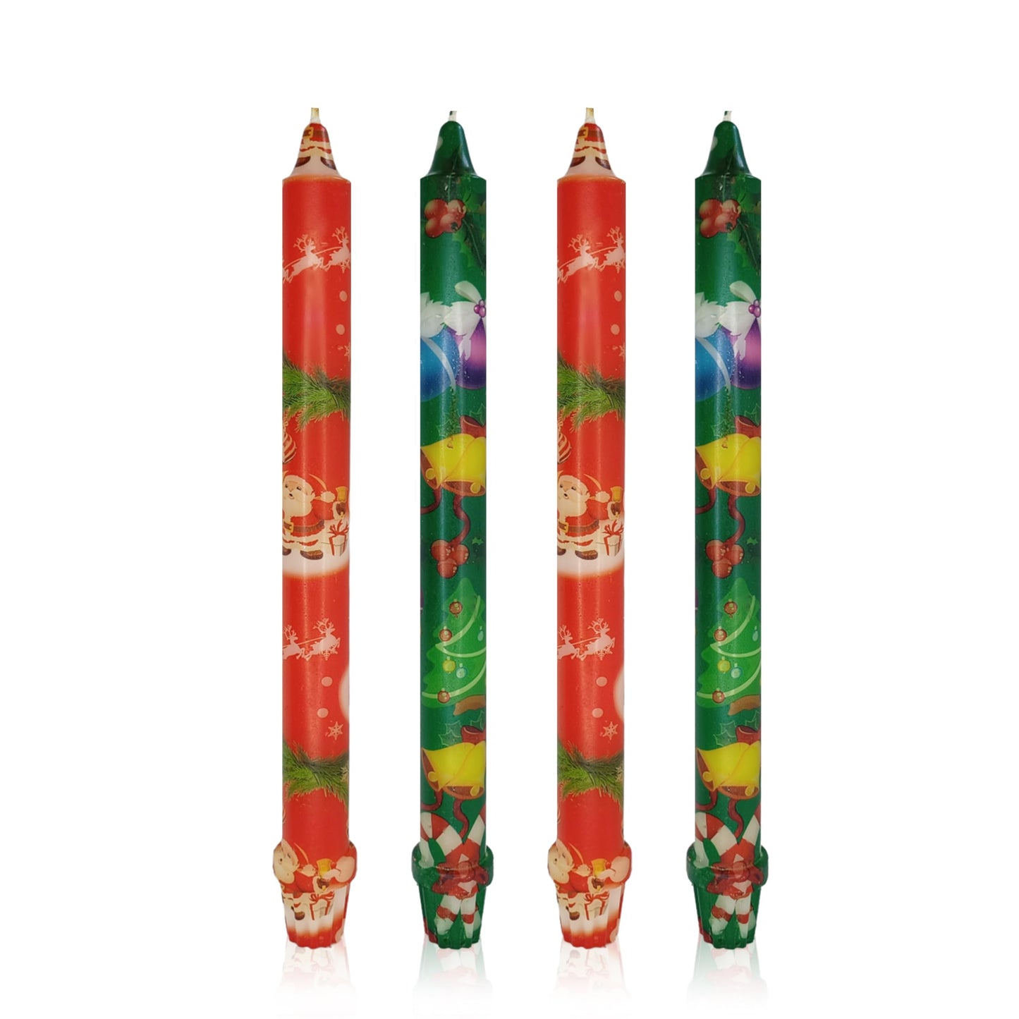 Taper Candles Christmas Printed Candlestick 4 PCS 10 inch Long Taper Candle Unscented Candlesticks Handmade Tapered Candles for Christmas Dinner Household Wedding Party Housewarming Home Décor Candles