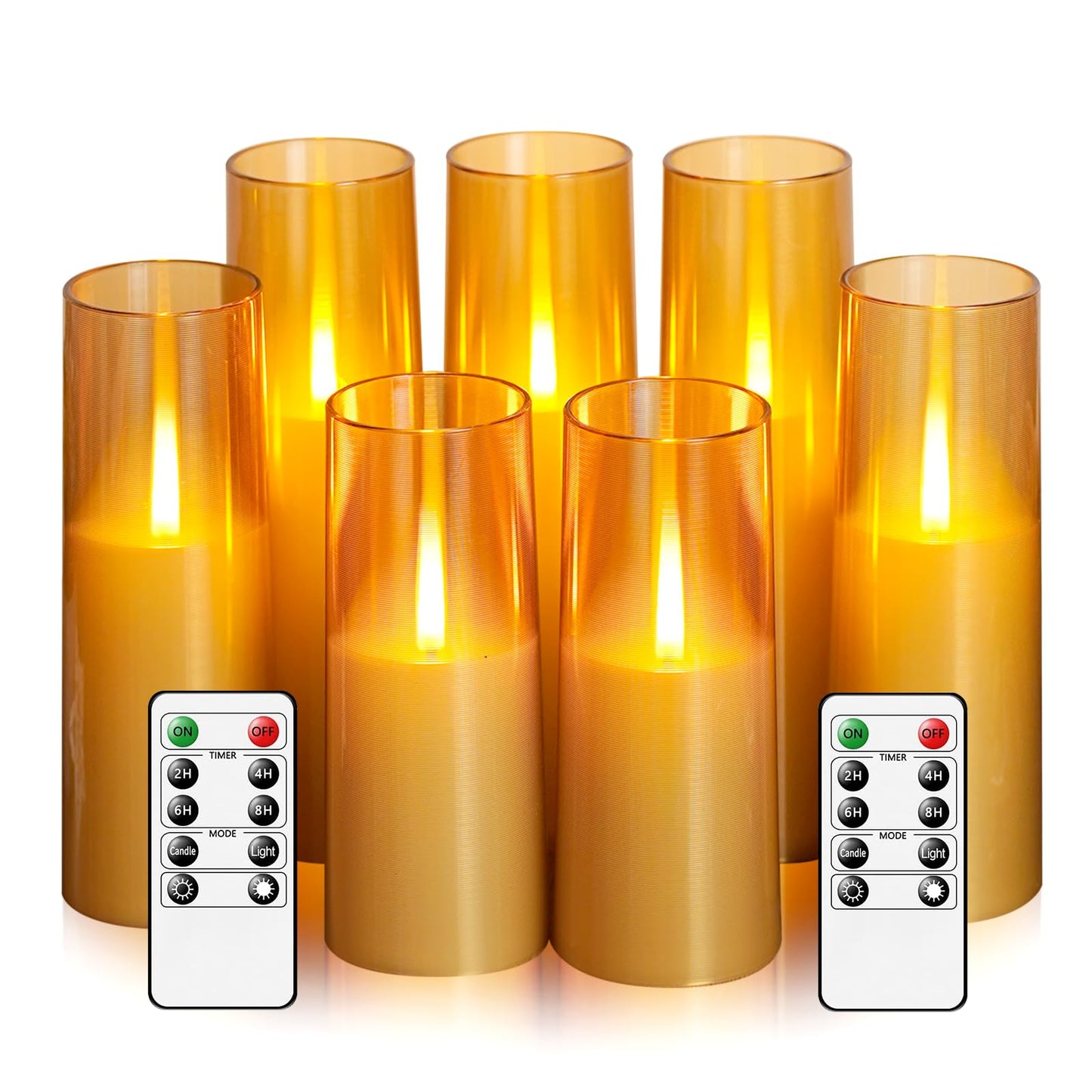 kakoya Flameless LED Candles Upgraded Realistic Flickering Flame,7Pcs Battery Operated Candles with Remote Timers,LED Pillar Candles for Home Decor,Christmas,and Parties（Gold）