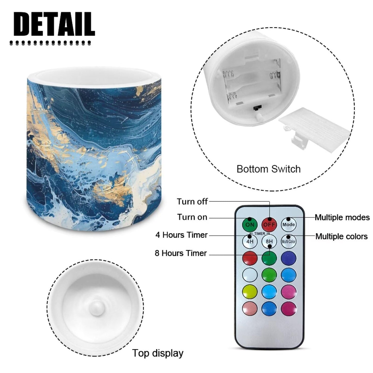 Cozeyat Ocean Marble LED Candles Set of 4 Battery Powered Flameless with Remote Timer Flickering Flame Waterproof for Home Patio Garden Decor