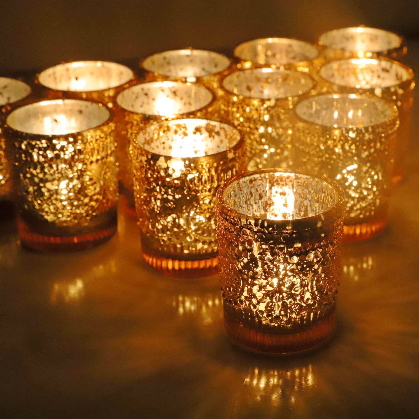 VOHO Gold Votive Candle Holders Set of 12, Gold Candle Holders Bulk for Wedding Table Centerpiece, Mercury Glass Tealight Candle Holder for Home Party Decoration (2.1'' x 2.6'', W/H)