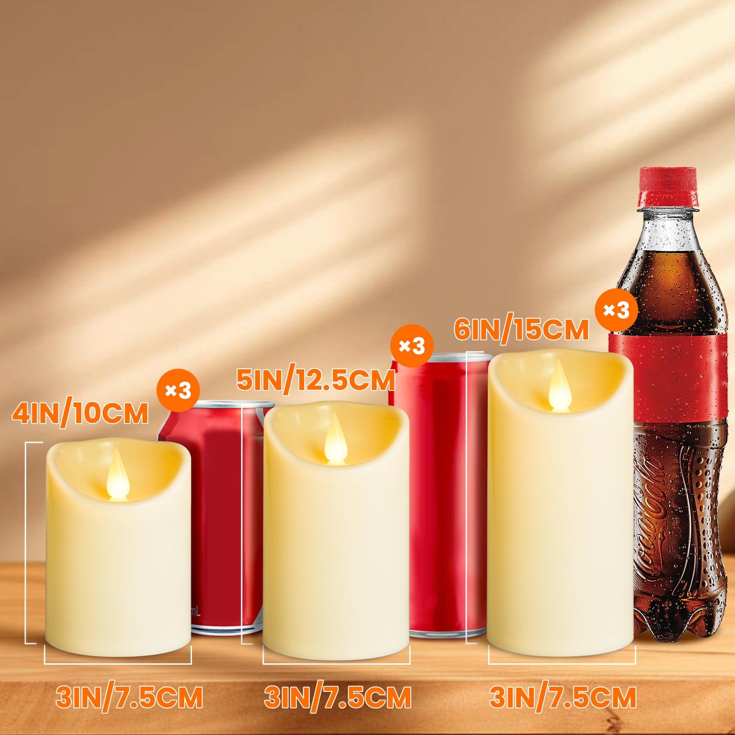 YIWER Plastic Flameless LED Candles,9PCS Battery Operated Candle with Remote Fake Electronic Flickering Light Large Pillar D3”H4”(10.2) 5”6”Durable Use