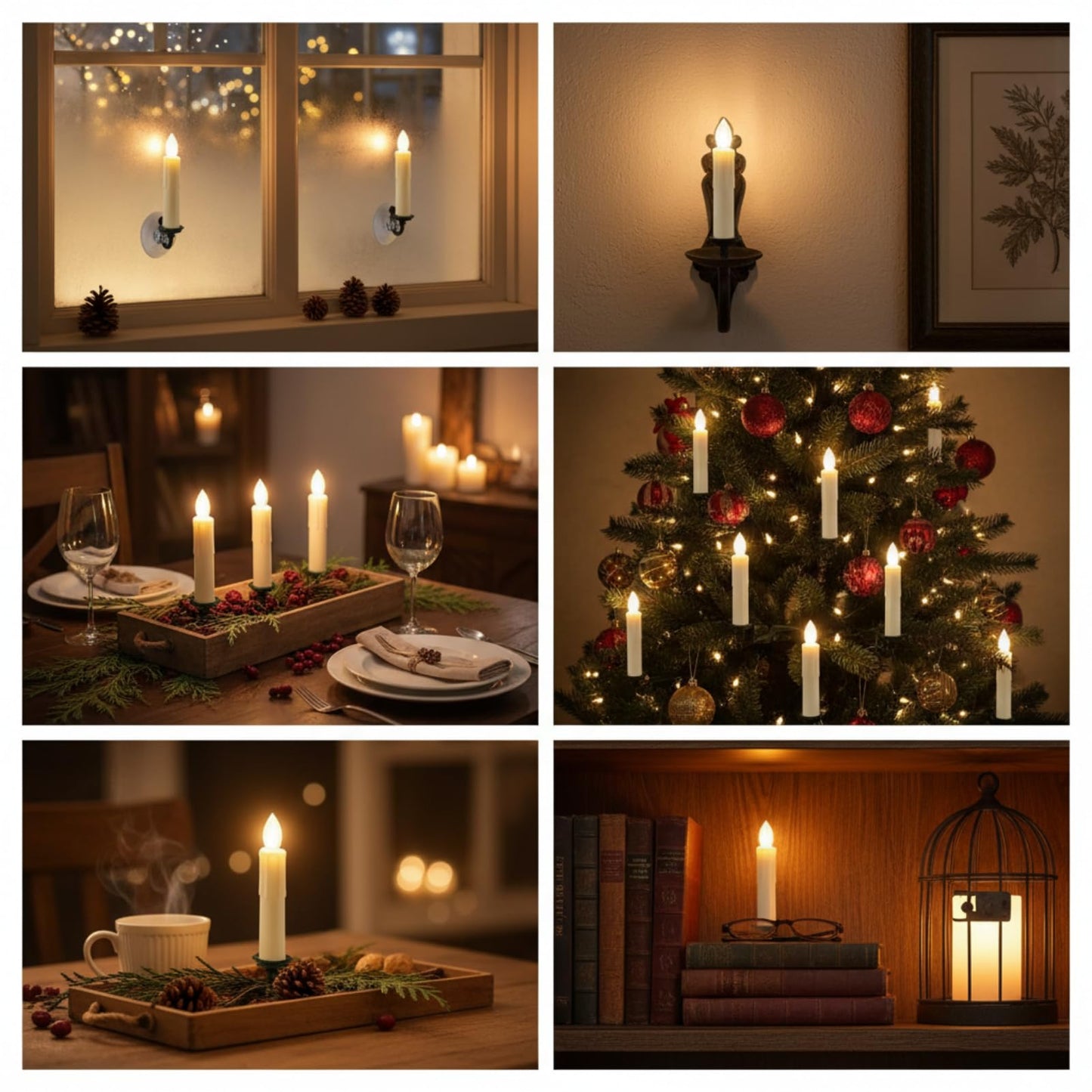Gedengni Flameless LED Taper Candles with Clips, 4” Battery Operated Window Candles with Remote Timer Mini LED Chandelier Candlesticks for Home Decor Wedding Church Party & Tree Lighting,6 Pack,Beige