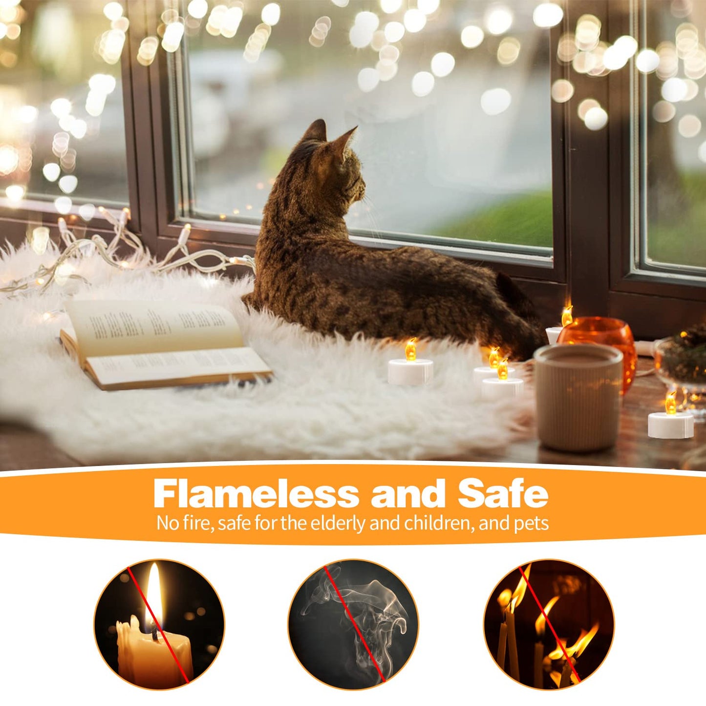 KOABY 50 Pack Warm Yellow LED Tea Lights, Last 100H+, Flickering Flameless Battery Operated Tea Lights for Decor