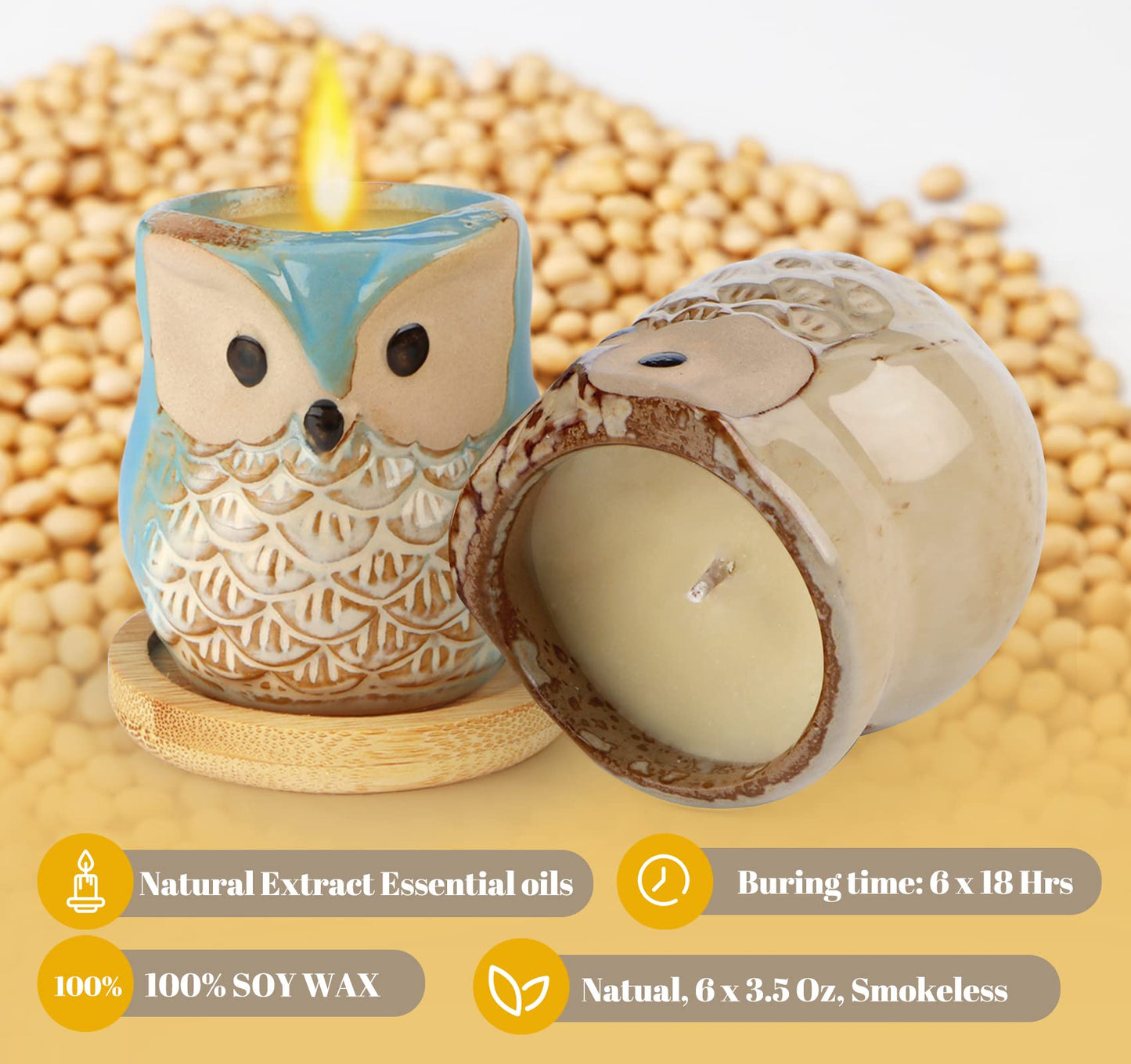 Kinforse Scented Candles Birthday Gifts for Women, Owl Gifts for Women, 6 Pack Novelty Owl Aromatherapy Candle Bulk Gift for Birthday Mother's Thanksgiving
