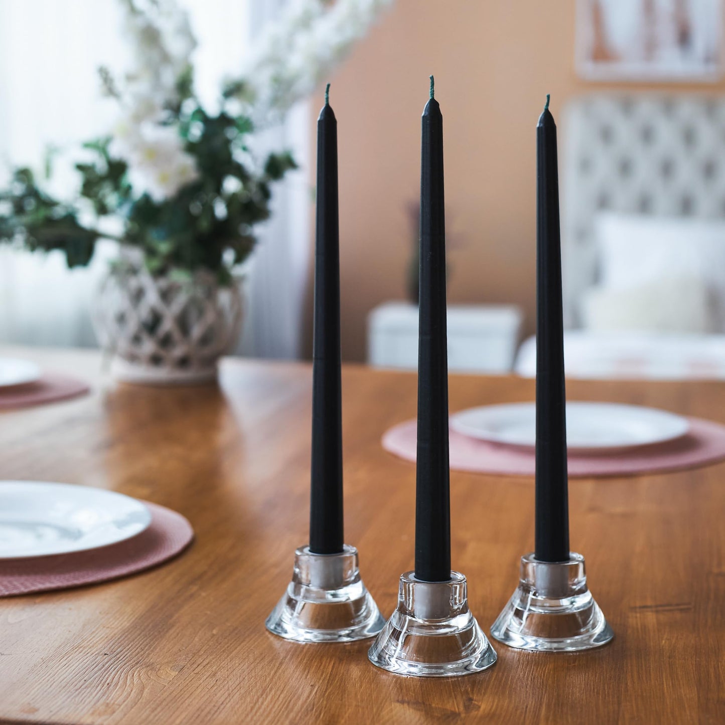 SONEDLY 10 inch Taper Candles 4 Pack - Long Burning Dripless and Smokeless - Ideal for Halloween and Witchcraft - 8-Hour Coal Black Candlesticks