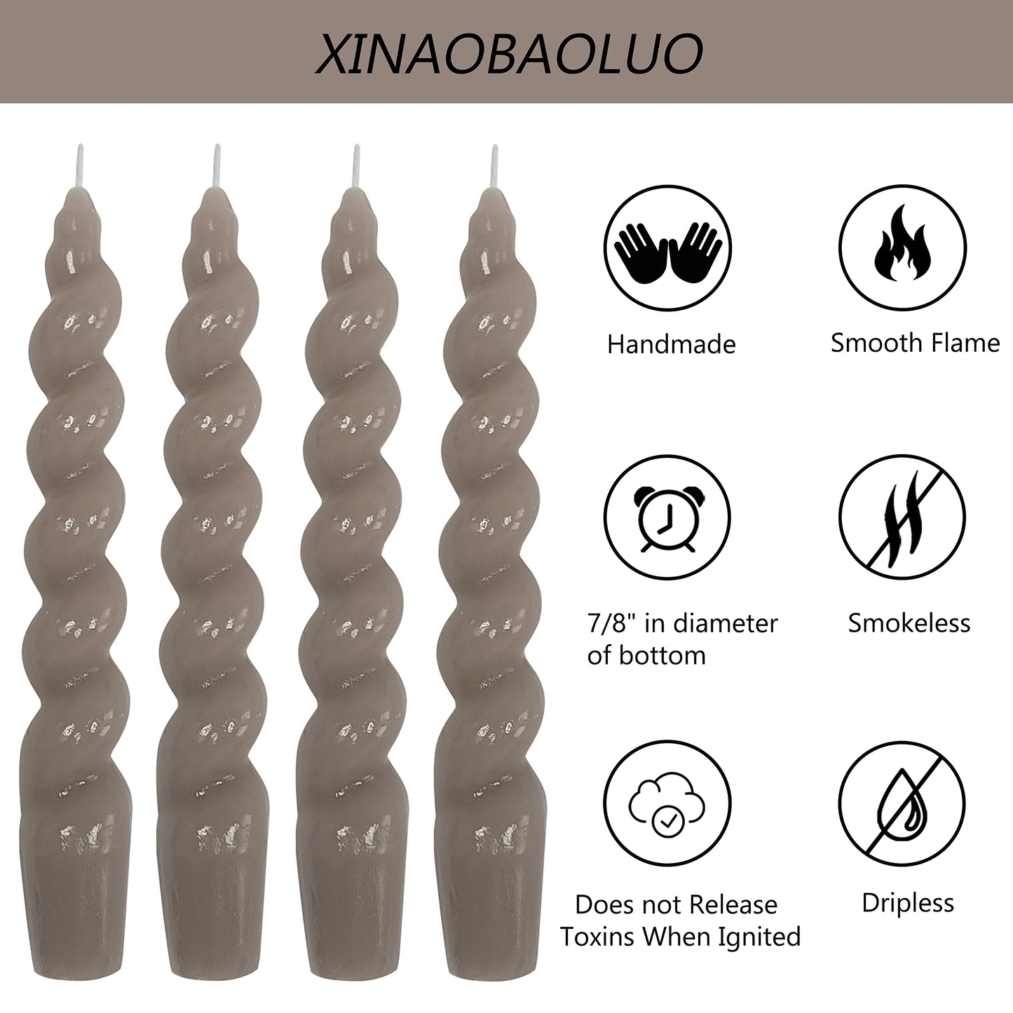 Brown Spiral Taper Candles Twisted Candles H 7.5inch Candles Stick Unscented Dinner Candle Dripless for Home Decor, Relaxation & All Occasions(Brown)