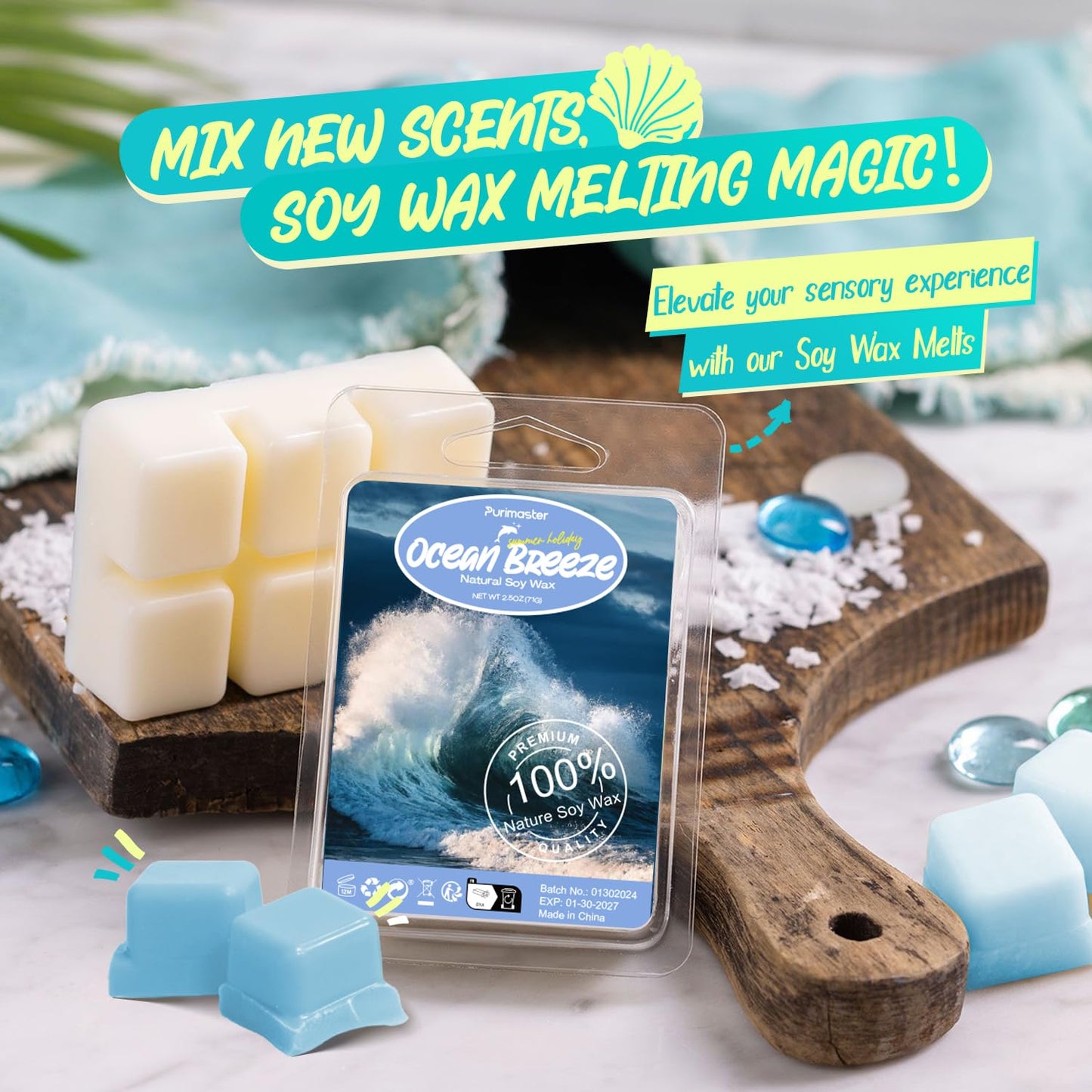 Soulorigin Summer Scented wax Melts, Soy Wax Tarts for Warmer, Scented Candles Gift Set -Sea Breeze, Coconut, Pina Colada, Pink Beach, Pineapple, Watermelon, Vanilla Ice Cream, and Fresh Cotton, 8Pack