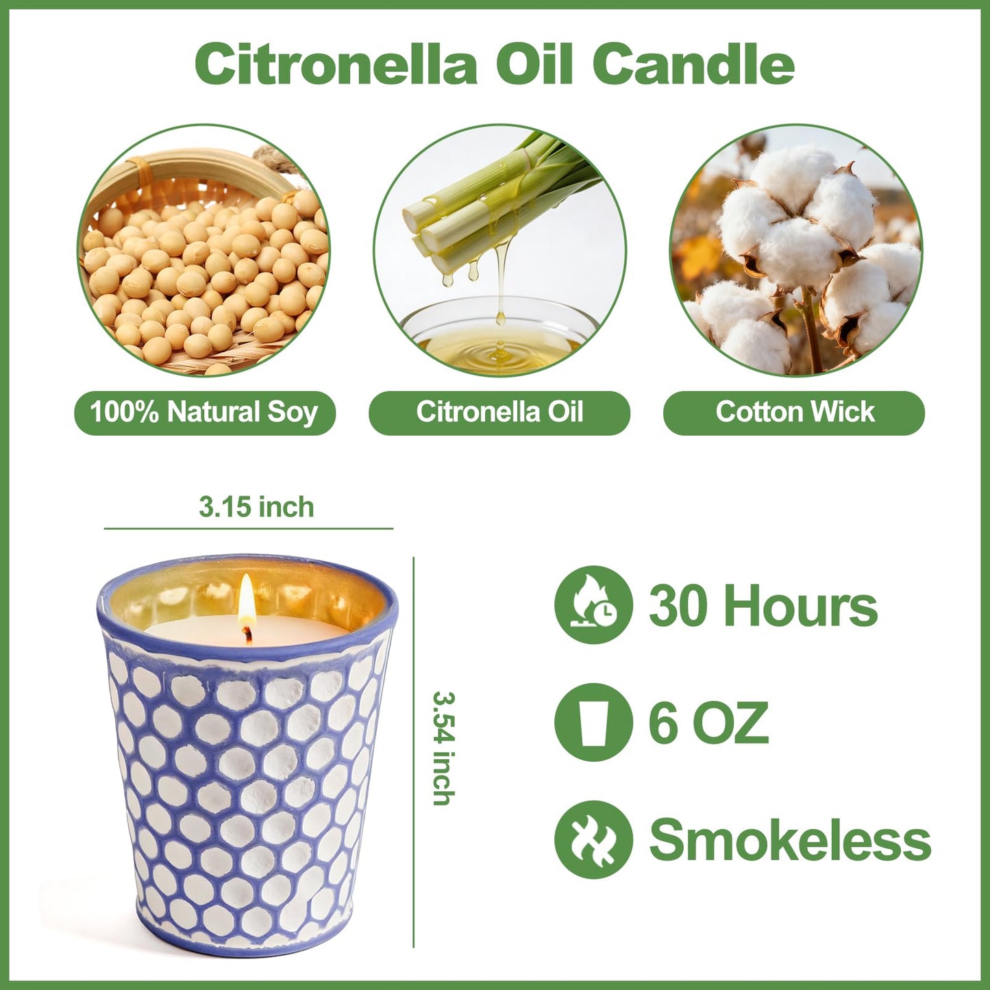 Citronella Candles Outdoor,3 Pack 18OZ Lemongrass Scented Candle for Patio Decor,Natural Soy Wax Citronella Candle for Home Garden,Balcony,Family Gathering,Backyard & Camping