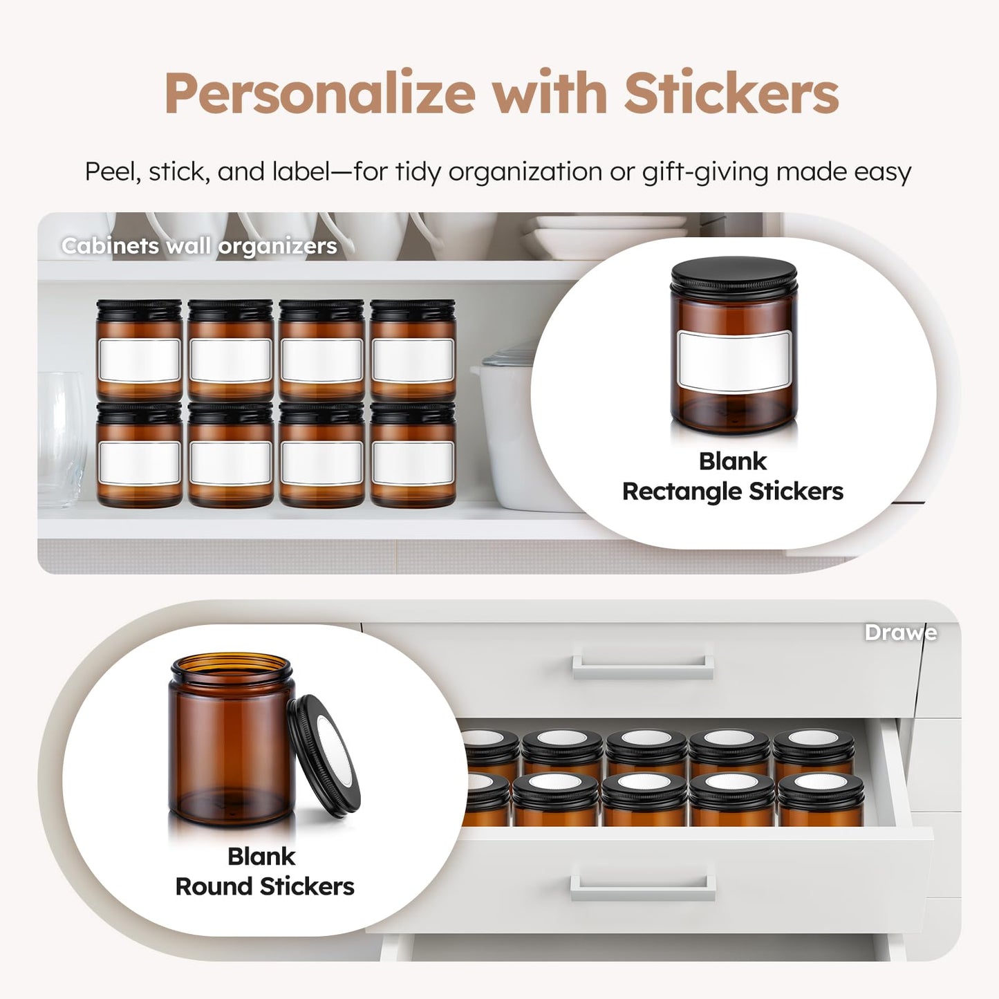 Tecohouse 8oz Amber Glass Jars with Metal Lids, 3 Pack Candle Jars with Blank Labels, 250g Wide Mouth | Lotion Container for Sample, Cream, Lotion, Honey, Powder, Jelly | Home & Beauty